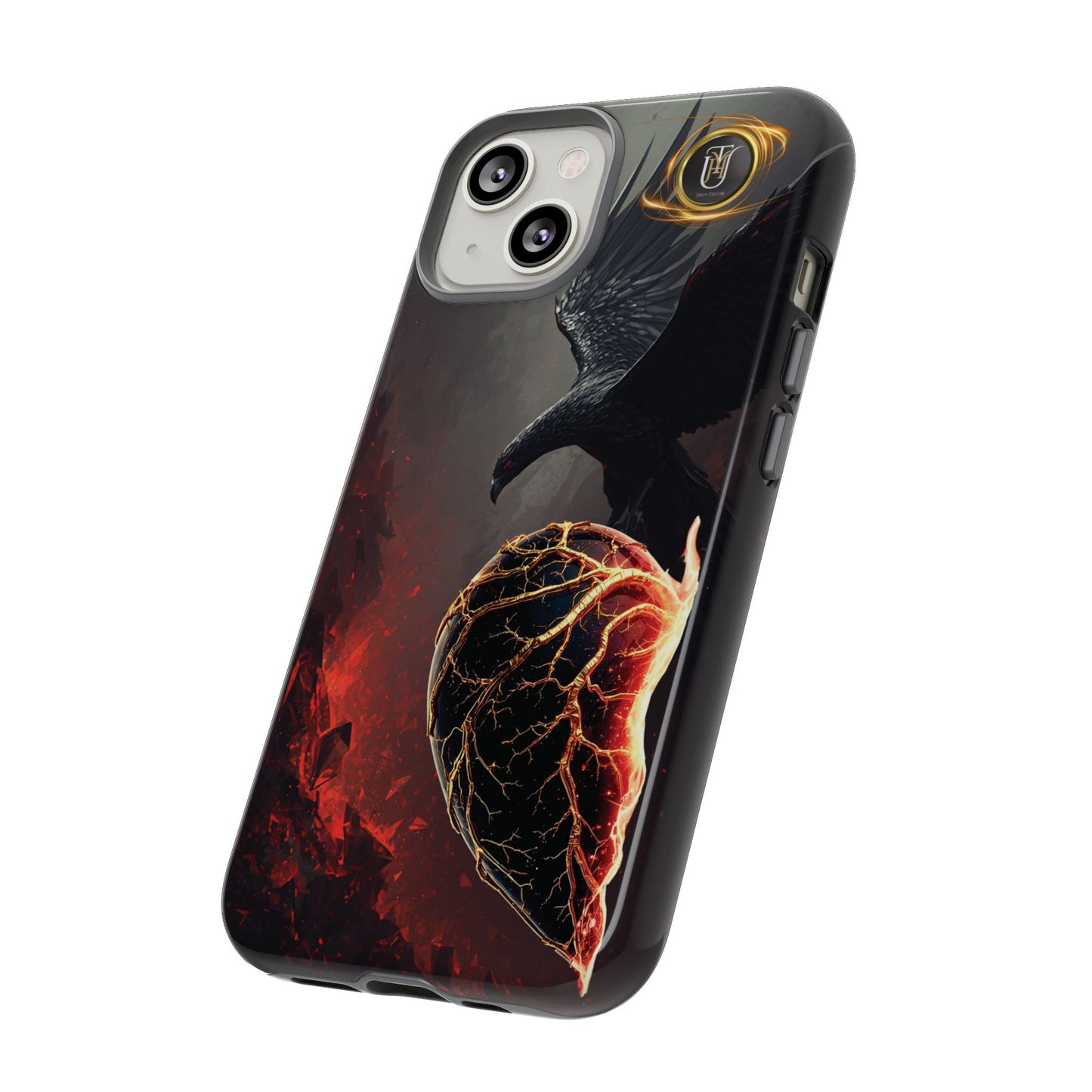 Couples Phone Case — Black Phoenix & White Dragon Heart Design (For Him)