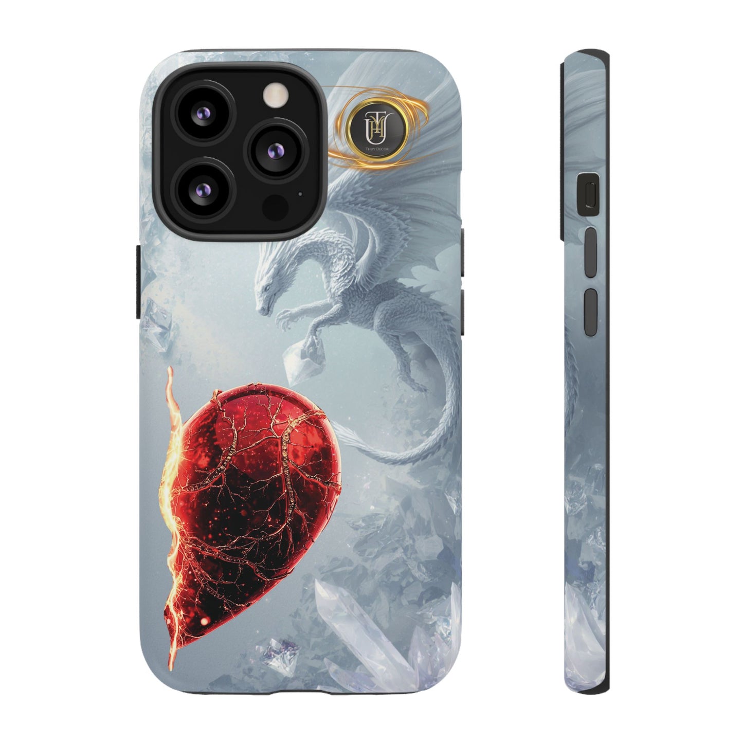 Couples Phone Case — Black Phoenix & White Dragon Heart Design (For Her))