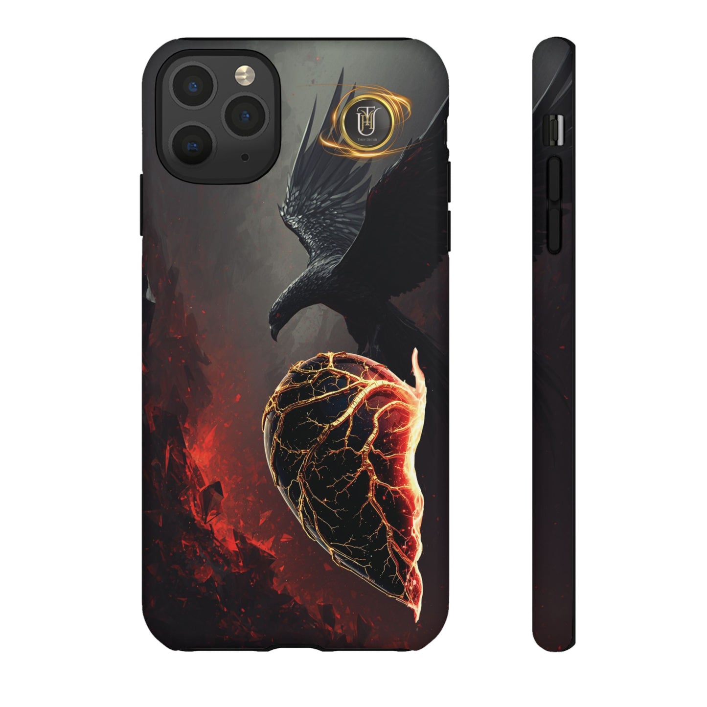 Couples Phone Case — Black Phoenix & White Dragon Heart Design (For Him)