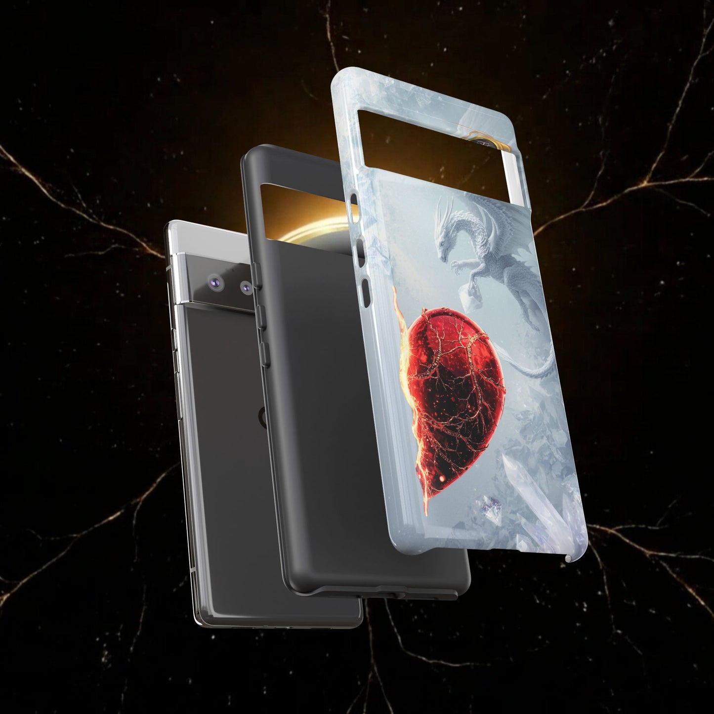 Couples Phone Case — Black Phoenix & White Dragon Heart Design (For Her))