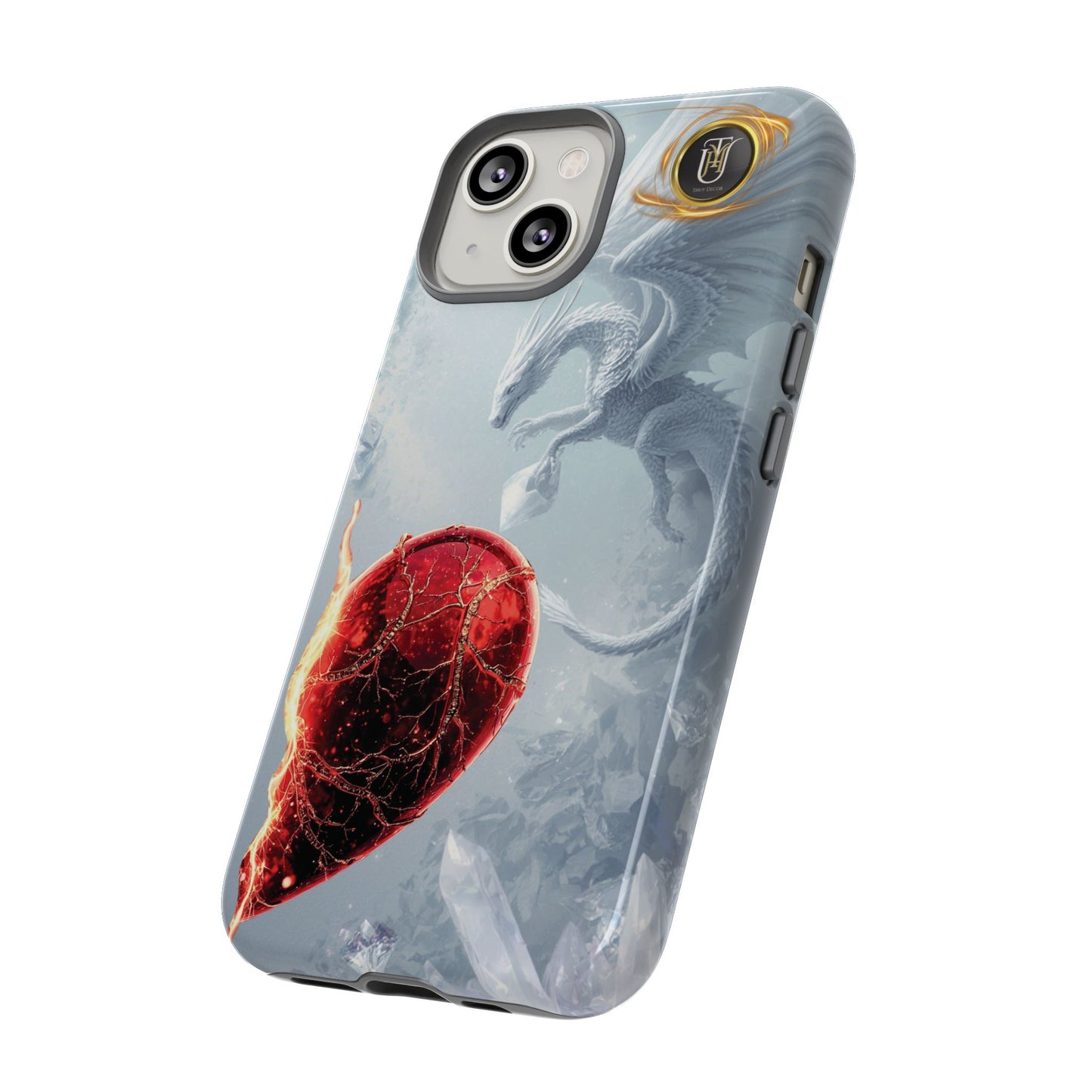 Couples Phone Case — Black Phoenix & White Dragon Heart Design (For Her))