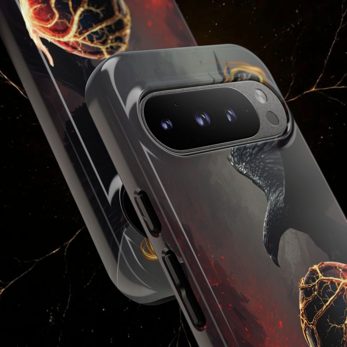 Couples Phone Case — Black Phoenix & White Dragon Heart Design (For Him)