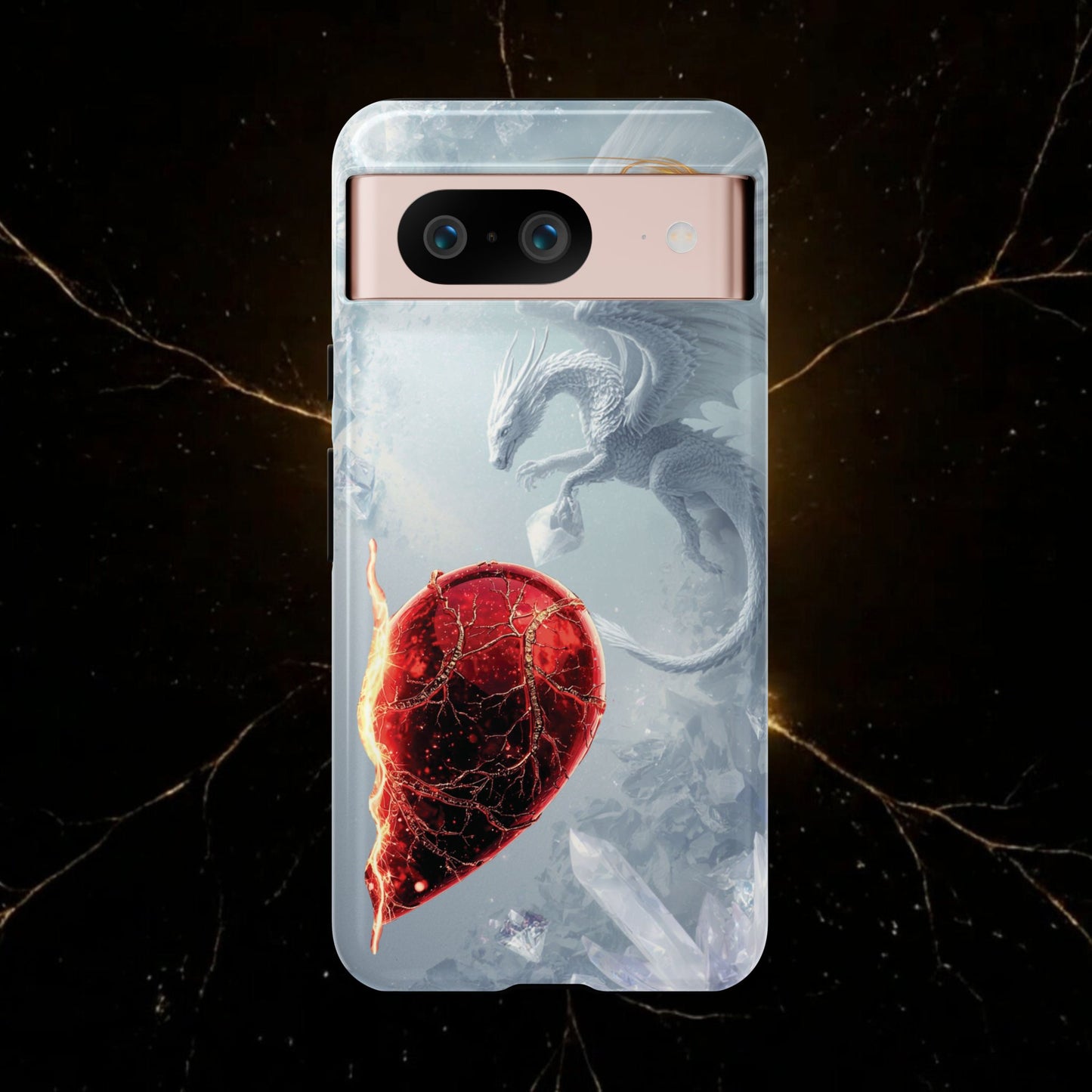 Couples Phone Case — Black Phoenix & White Dragon Heart Design (For Her))