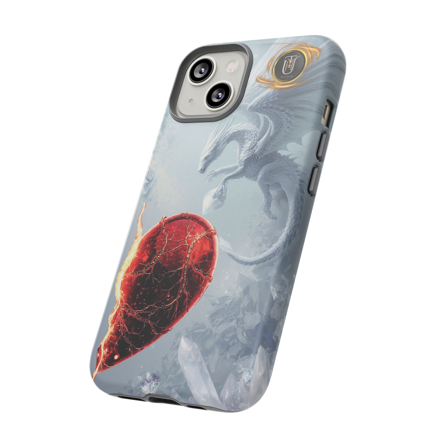 Couples Phone Case — Black Phoenix & White Dragon Heart Design (For Her))