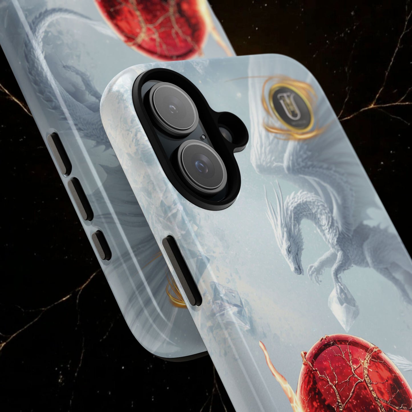 Couples Phone Case — Black Phoenix & White Dragon Heart Design (For Her))