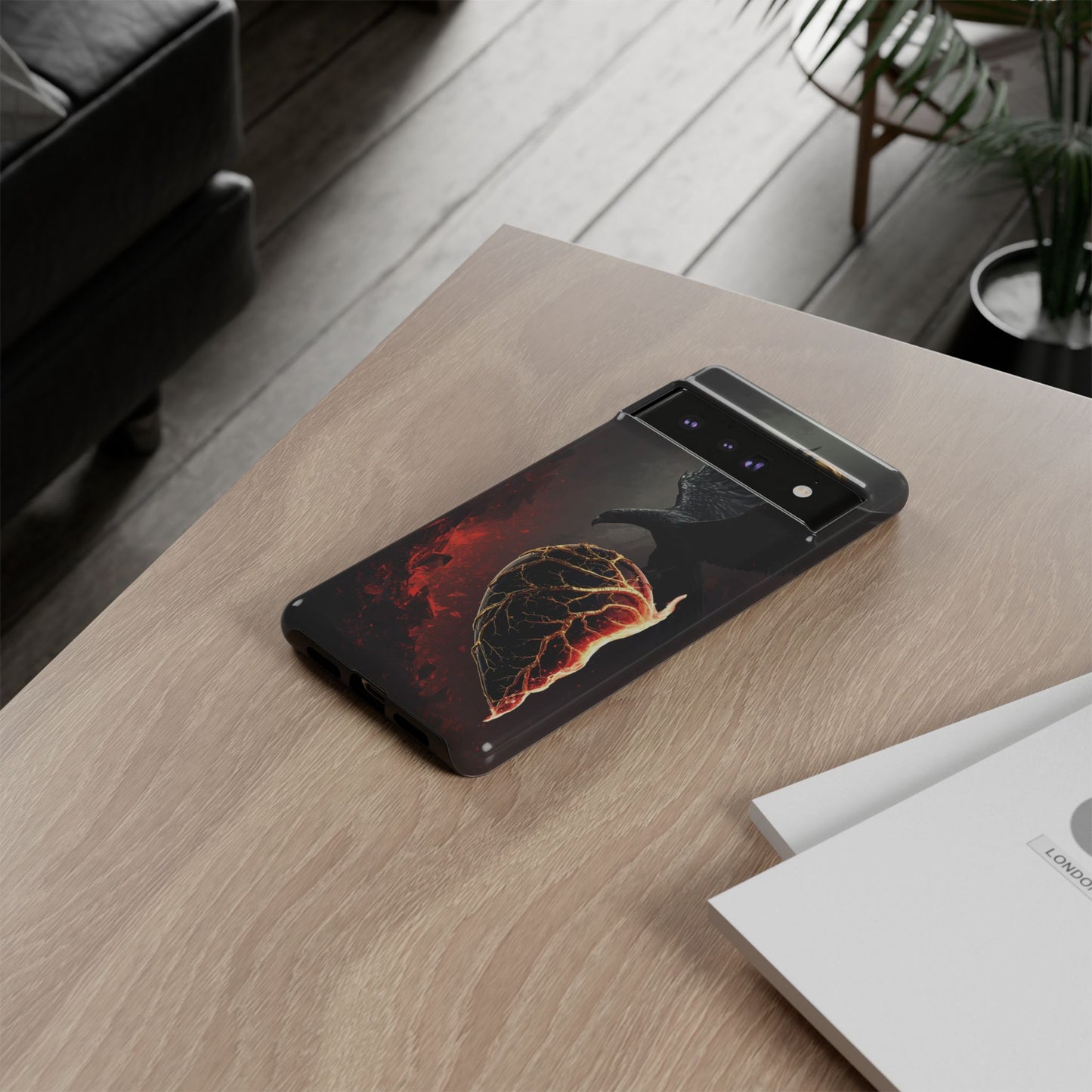 Couples Phone Case — Black Phoenix & White Dragon Heart Design (For Him)