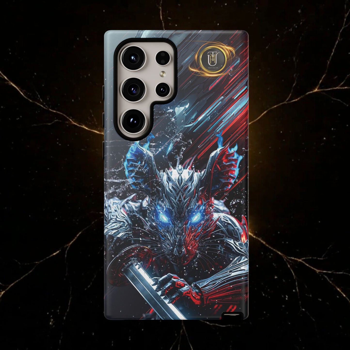 Lunar Metal Rat Samurai Phone Case — Warrior Rodent Armor Design