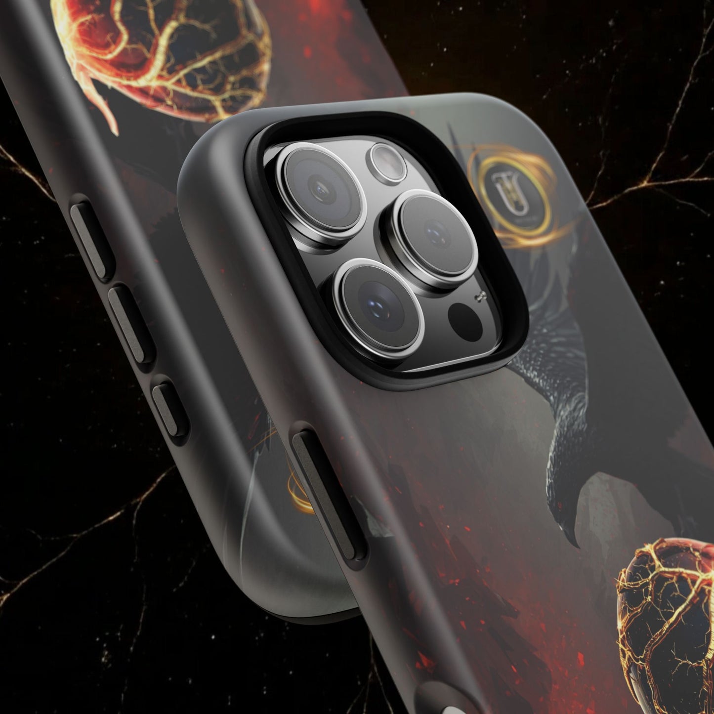 Couples Phone Case — Black Phoenix & White Dragon Heart Design (For Him)