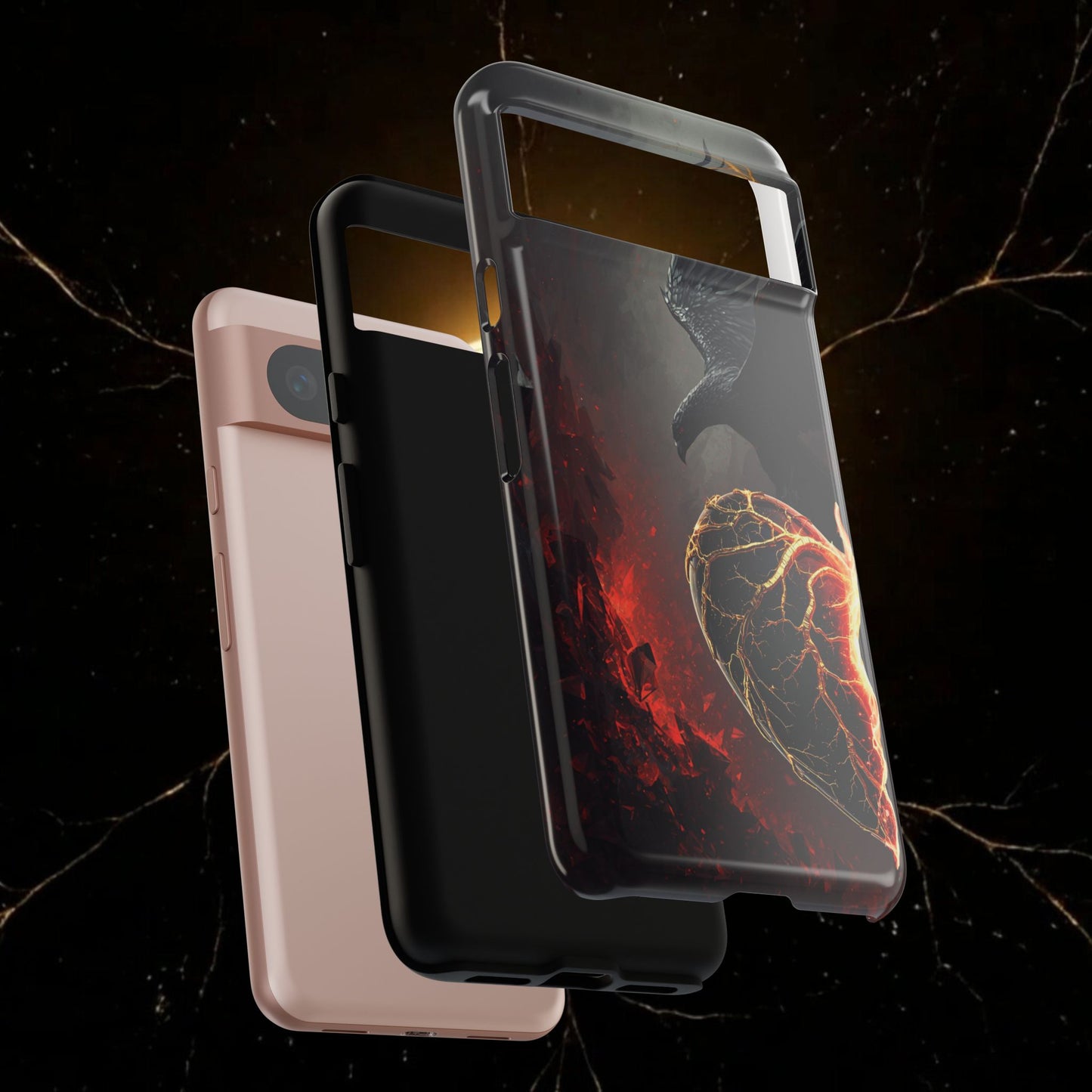 Couples Phone Case — Black Phoenix & White Dragon Heart Design (For Him)