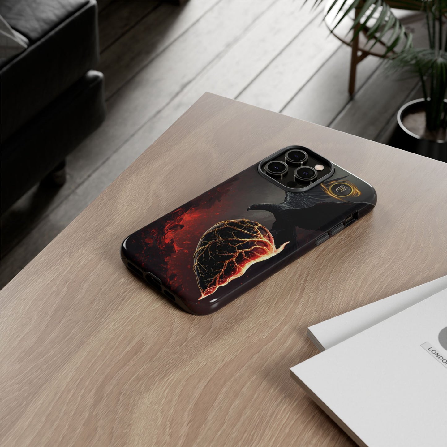 Couples Phone Case — Black Phoenix & White Dragon Heart Design (For Him)