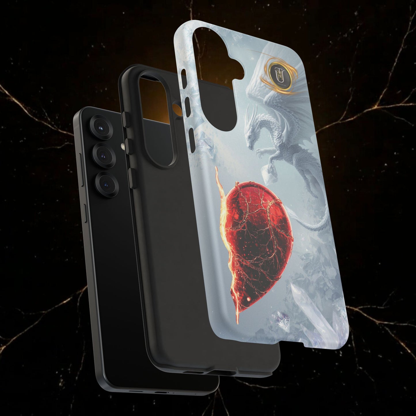 Couples Phone Case — Black Phoenix & White Dragon Heart Design (For Her))
