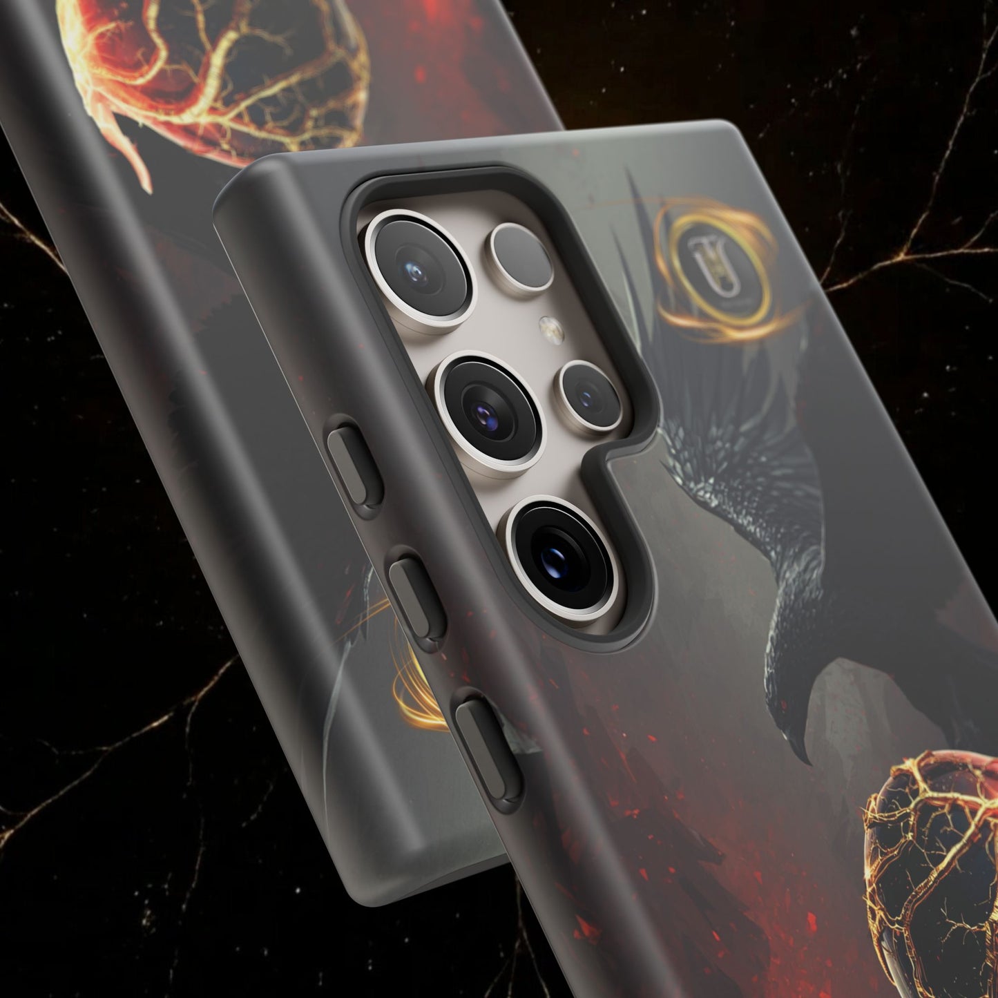 Couples Phone Case — Black Phoenix & White Dragon Heart Design (For Him)