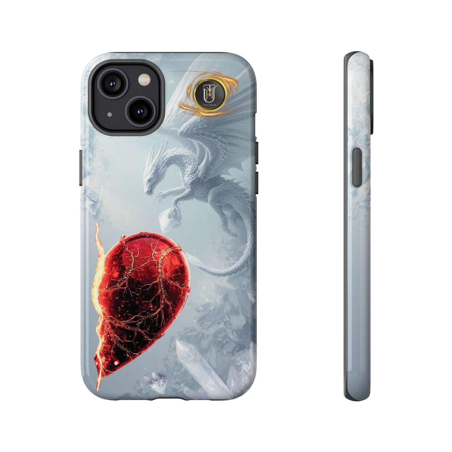 Couples Phone Case — Black Phoenix & White Dragon Heart Design (For Her))