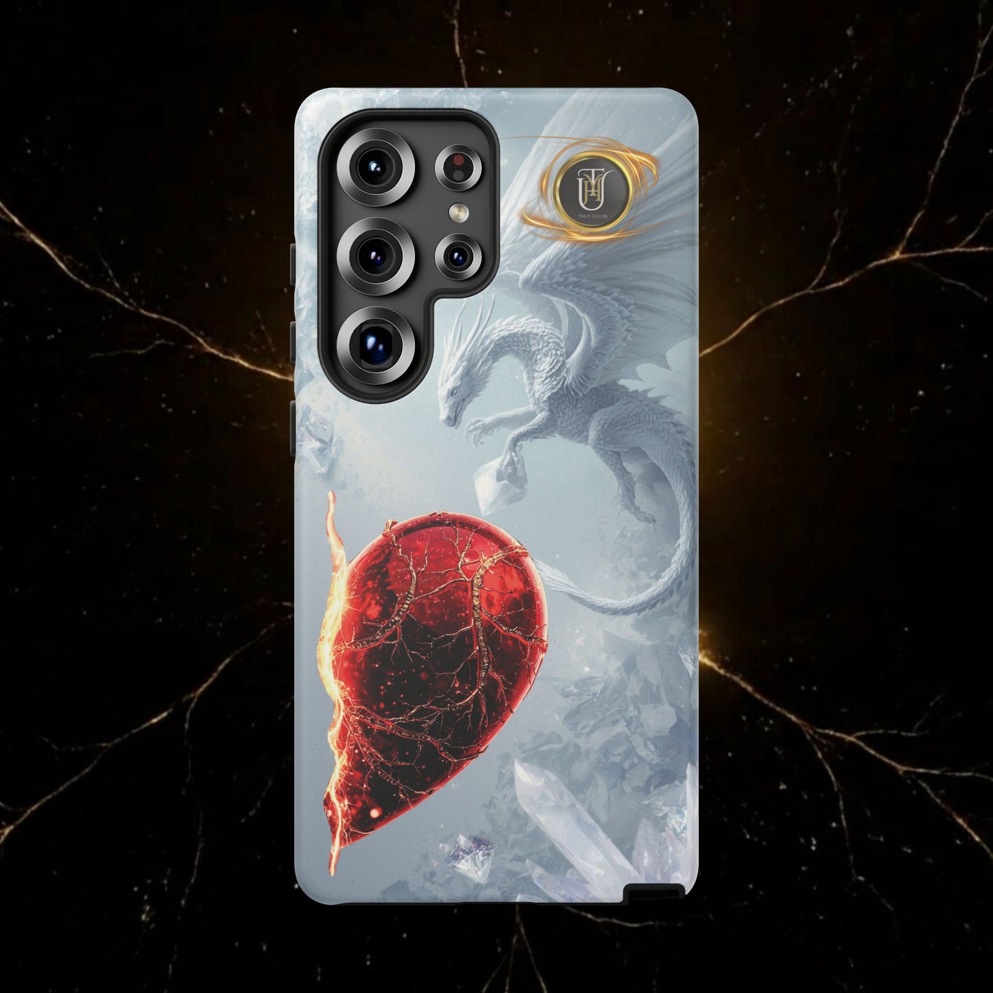 Couples Phone Case — Black Phoenix & White Dragon Heart Design (For Her))
