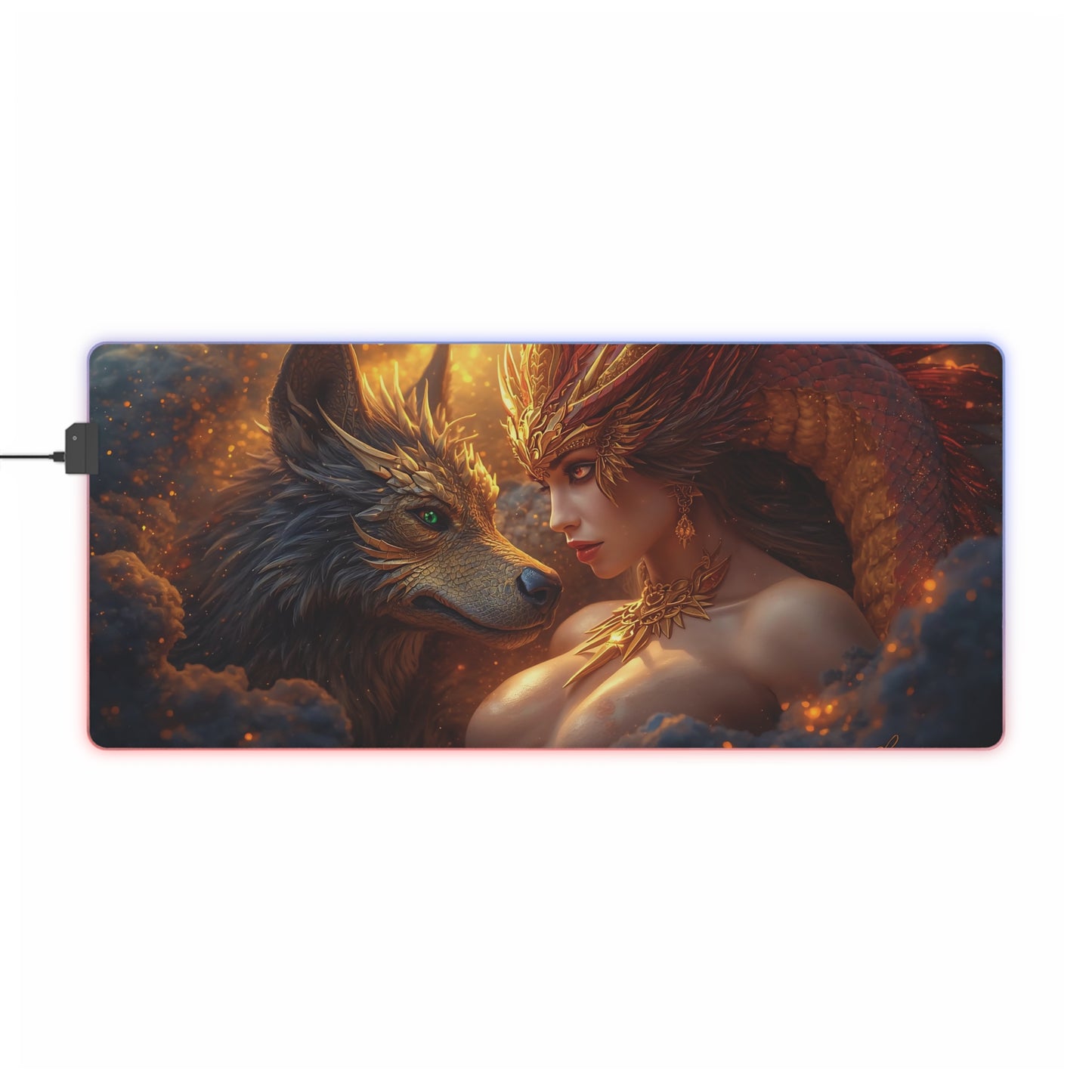 Lady Dragon & Dog Lunar Zodiac LED Gaming Mouse Pad