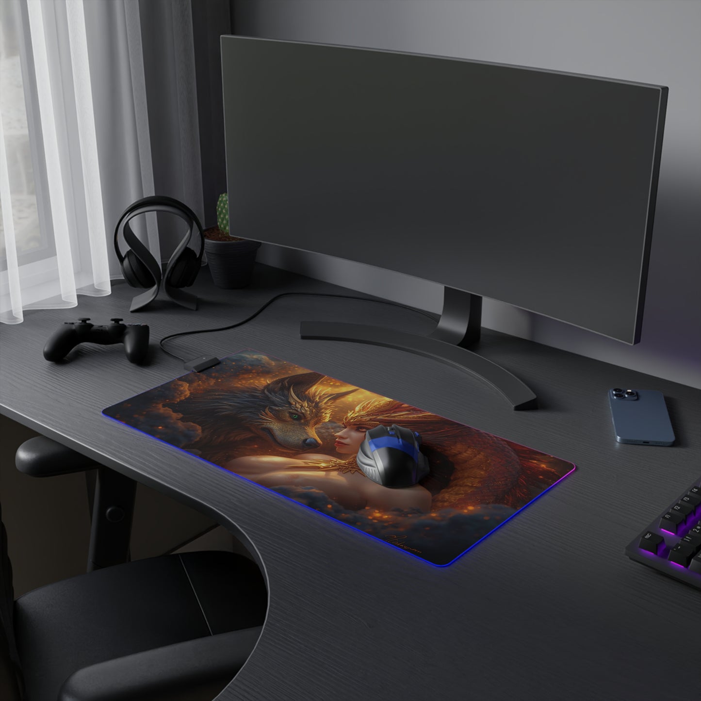 Lady Dragon & Dog Lunar Zodiac LED Gaming Mouse Pad