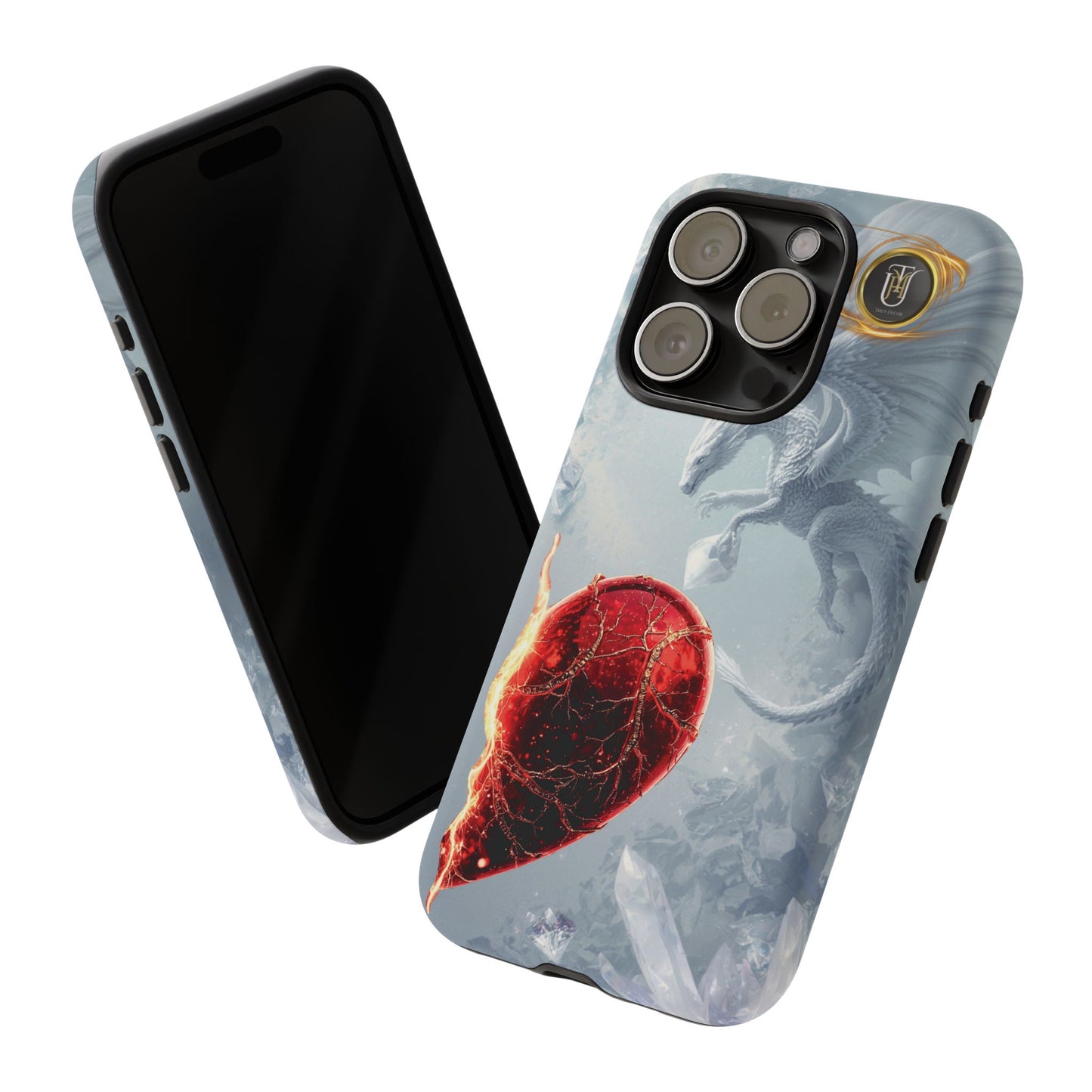 Couples Phone Case — Black Phoenix & White Dragon Heart Design (For Her))