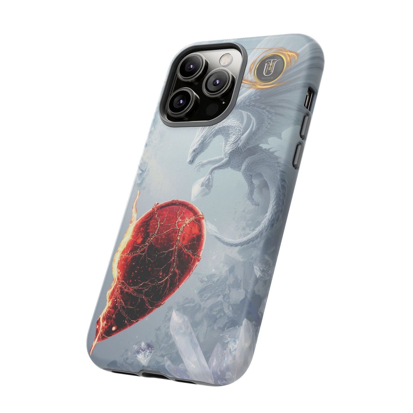 Couples Phone Case — Black Phoenix & White Dragon Heart Design (For Her))