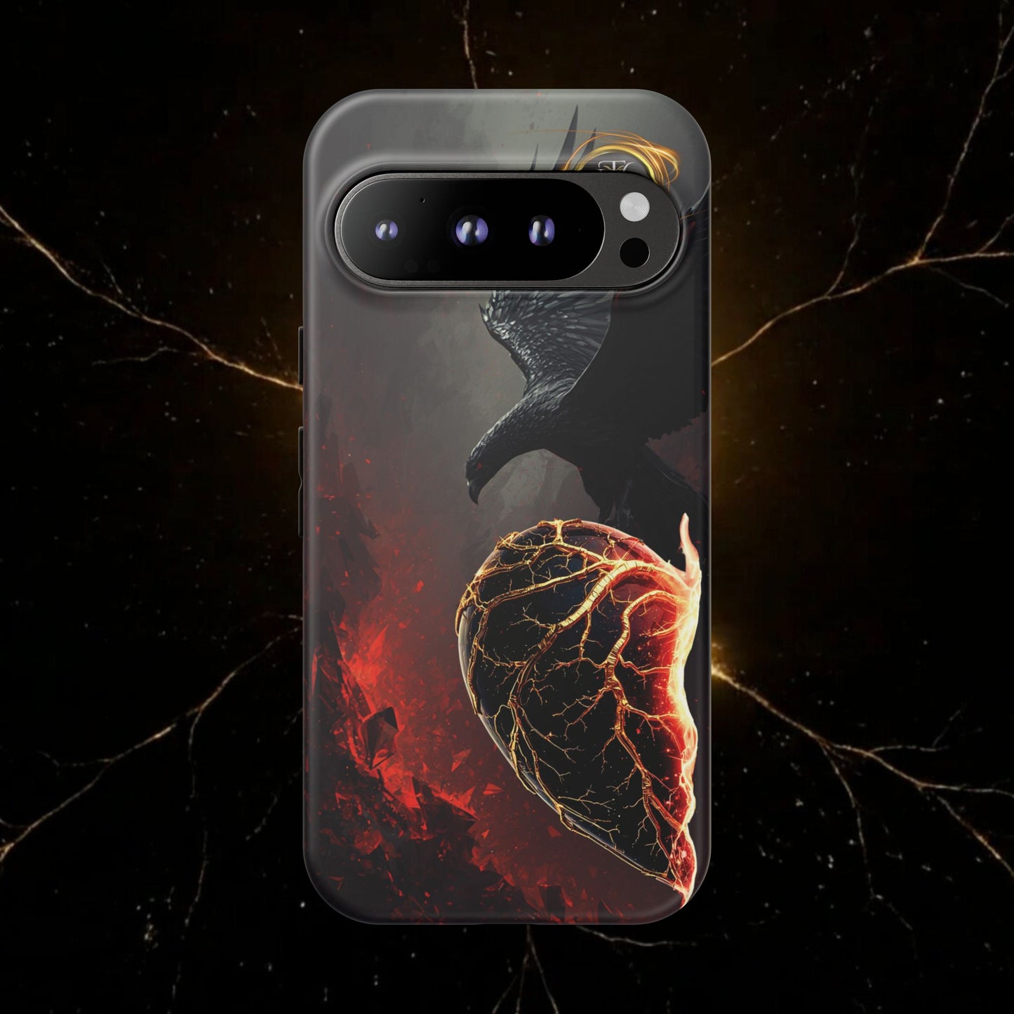 Couples Phone Case — Black Phoenix & White Dragon Heart Design (For Him)