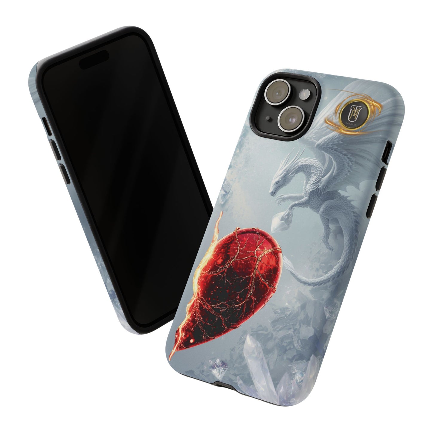 Couples Phone Case — Black Phoenix & White Dragon Heart Design (For Her))