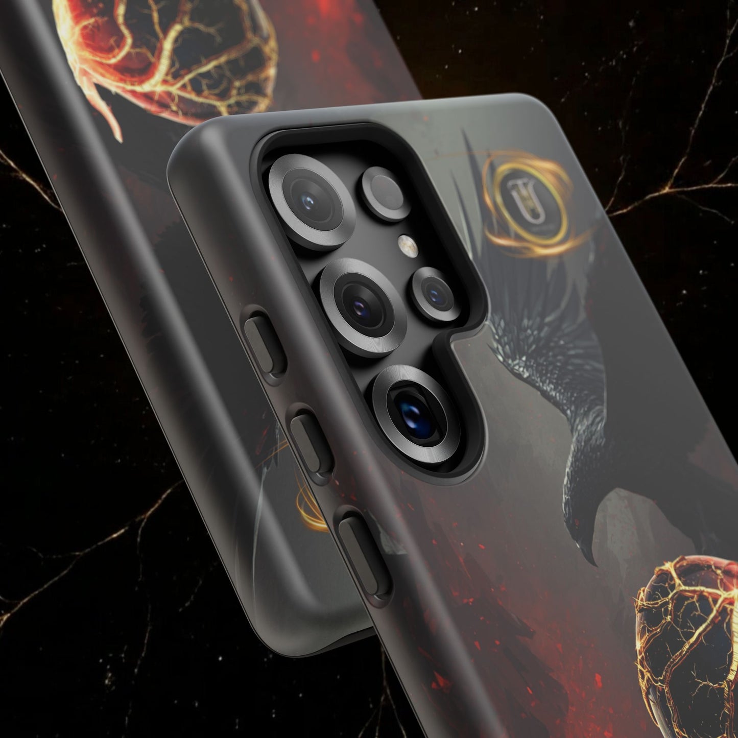 Couples Phone Case — Black Phoenix & White Dragon Heart Design (For Him)