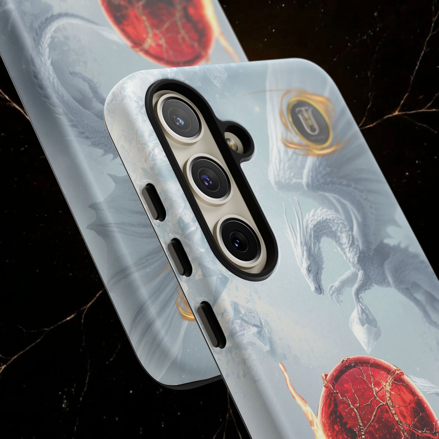 Couples Phone Case — Black Phoenix & White Dragon Heart Design (For Her))
