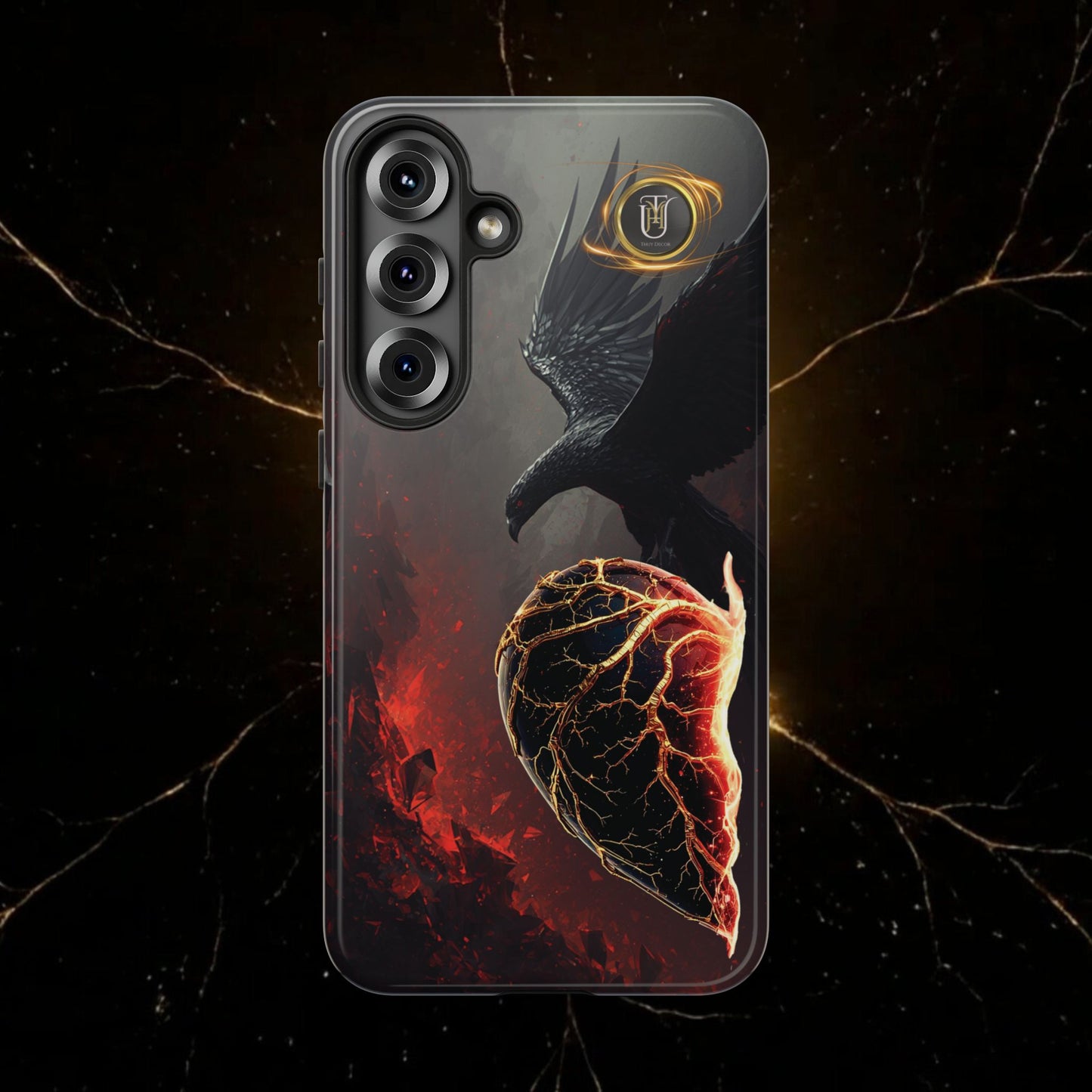 Couples Phone Case — Black Phoenix & White Dragon Heart Design (For Him)