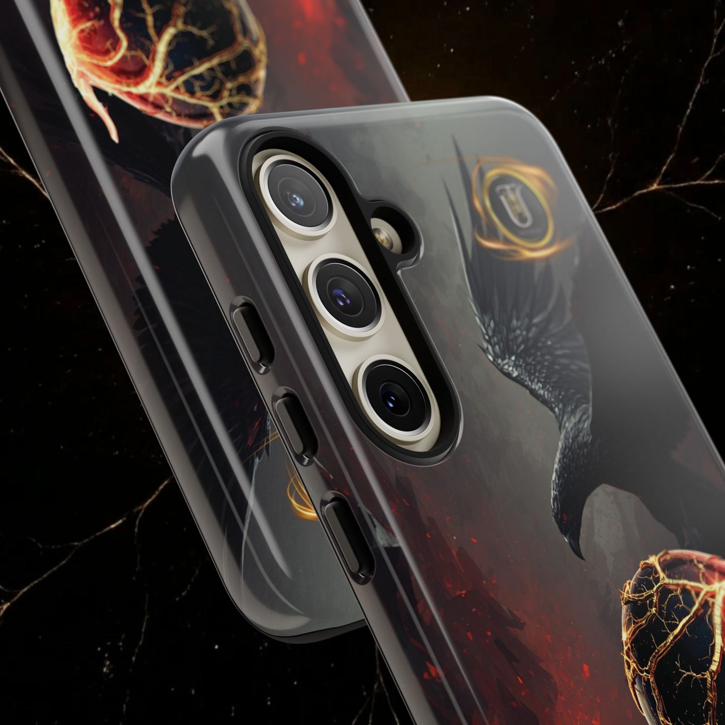 Couples Phone Case — Black Phoenix & White Dragon Heart Design (For Him)