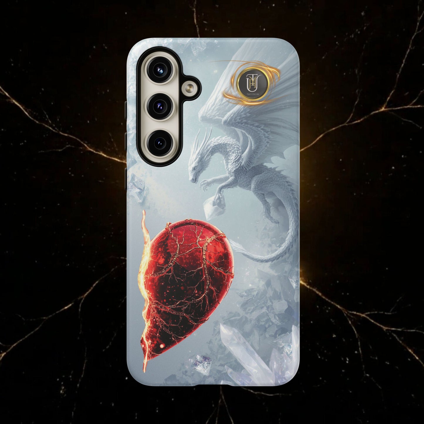 Couples Phone Case — Black Phoenix & White Dragon Heart Design (For Her))