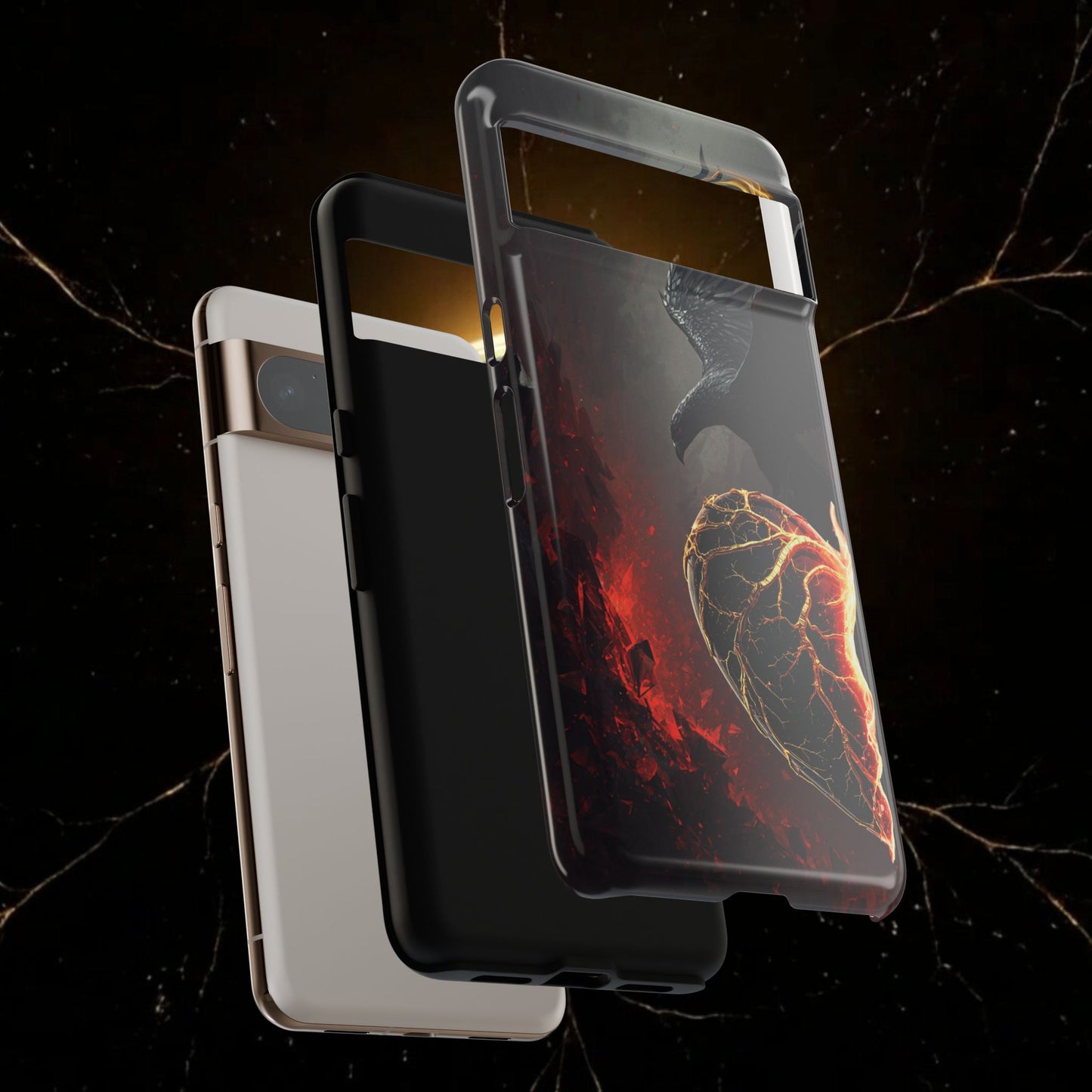 Couples Phone Case — Black Phoenix & White Dragon Heart Design (For Him)