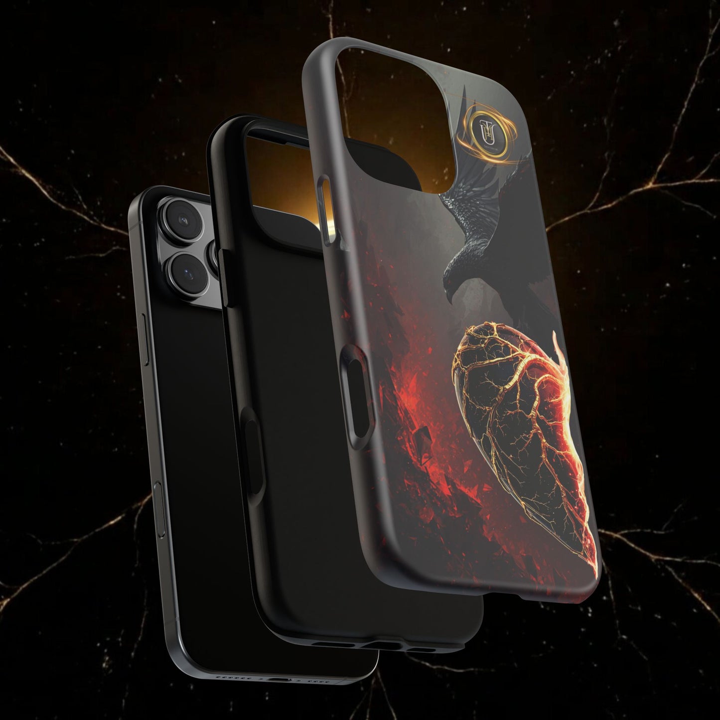 Couples Phone Case — Black Phoenix & White Dragon Heart Design (For Him)