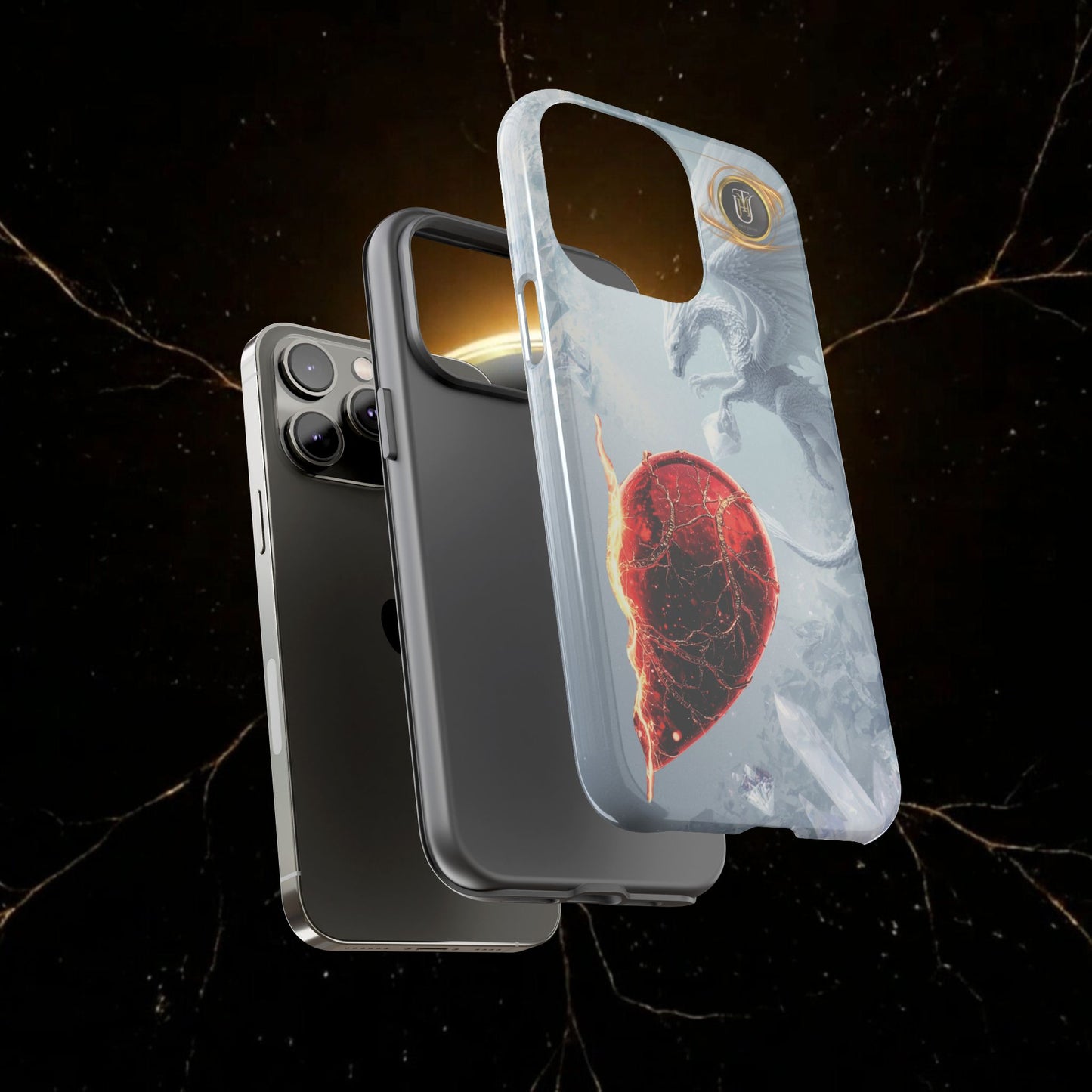 Couples Phone Case — Black Phoenix & White Dragon Heart Design (For Her))