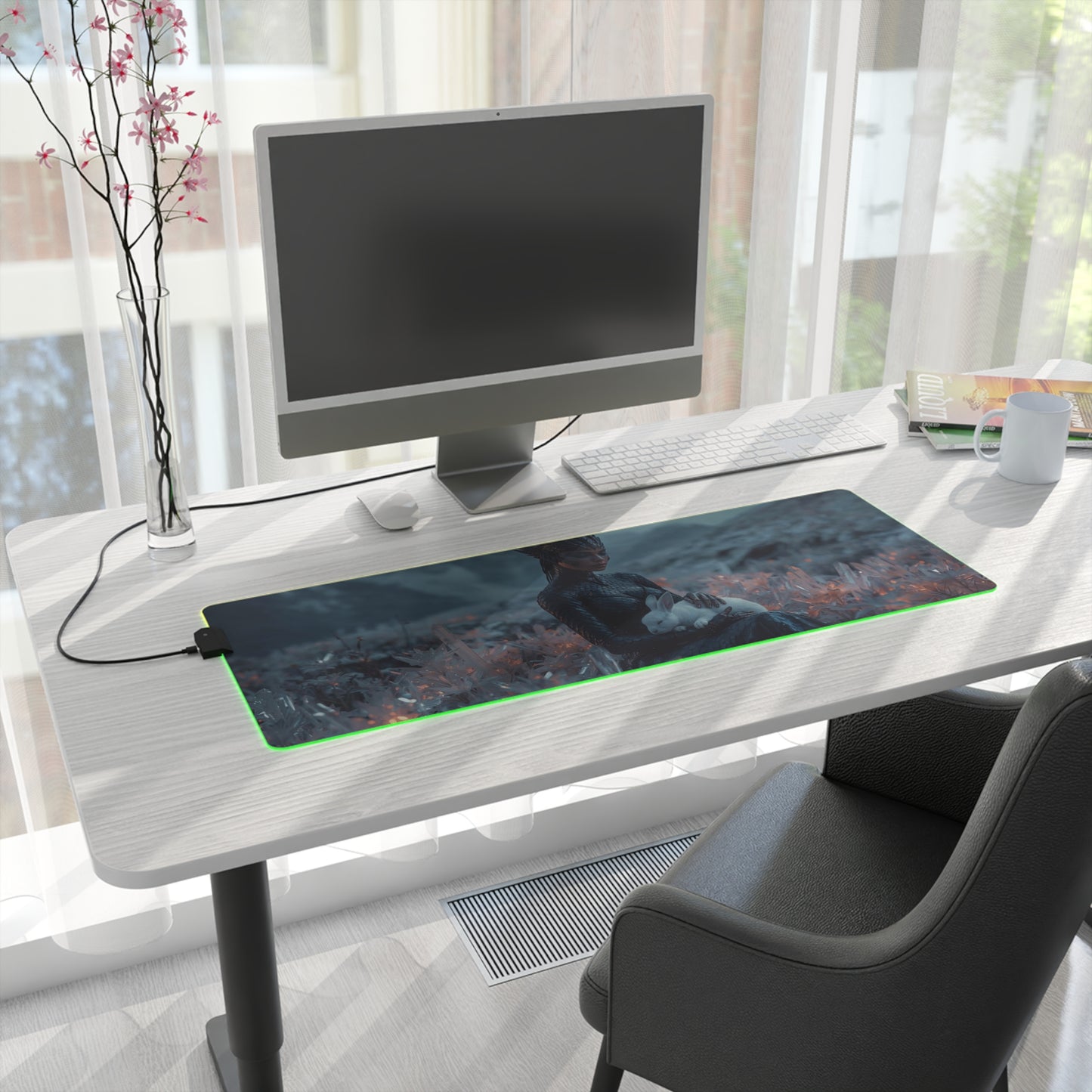 Lady Dragon & Rabbit Lunar Zodiac LED Gaming Mouse Pad — "Sleep My Friend"