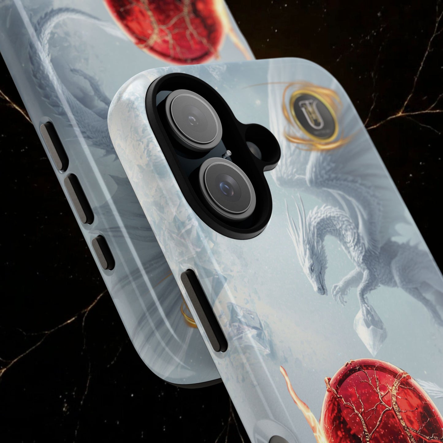 Couples Phone Case — Black Phoenix & White Dragon Heart Design (For Her))