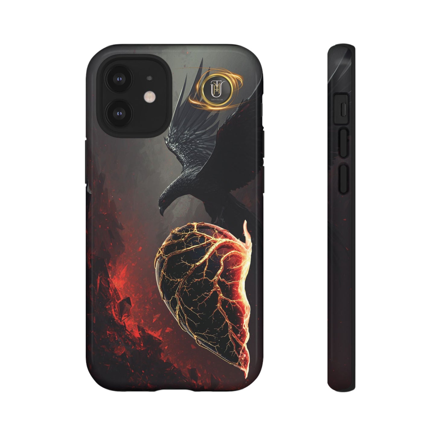 Couples Phone Case — Black Phoenix & White Dragon Heart Design (For Him)