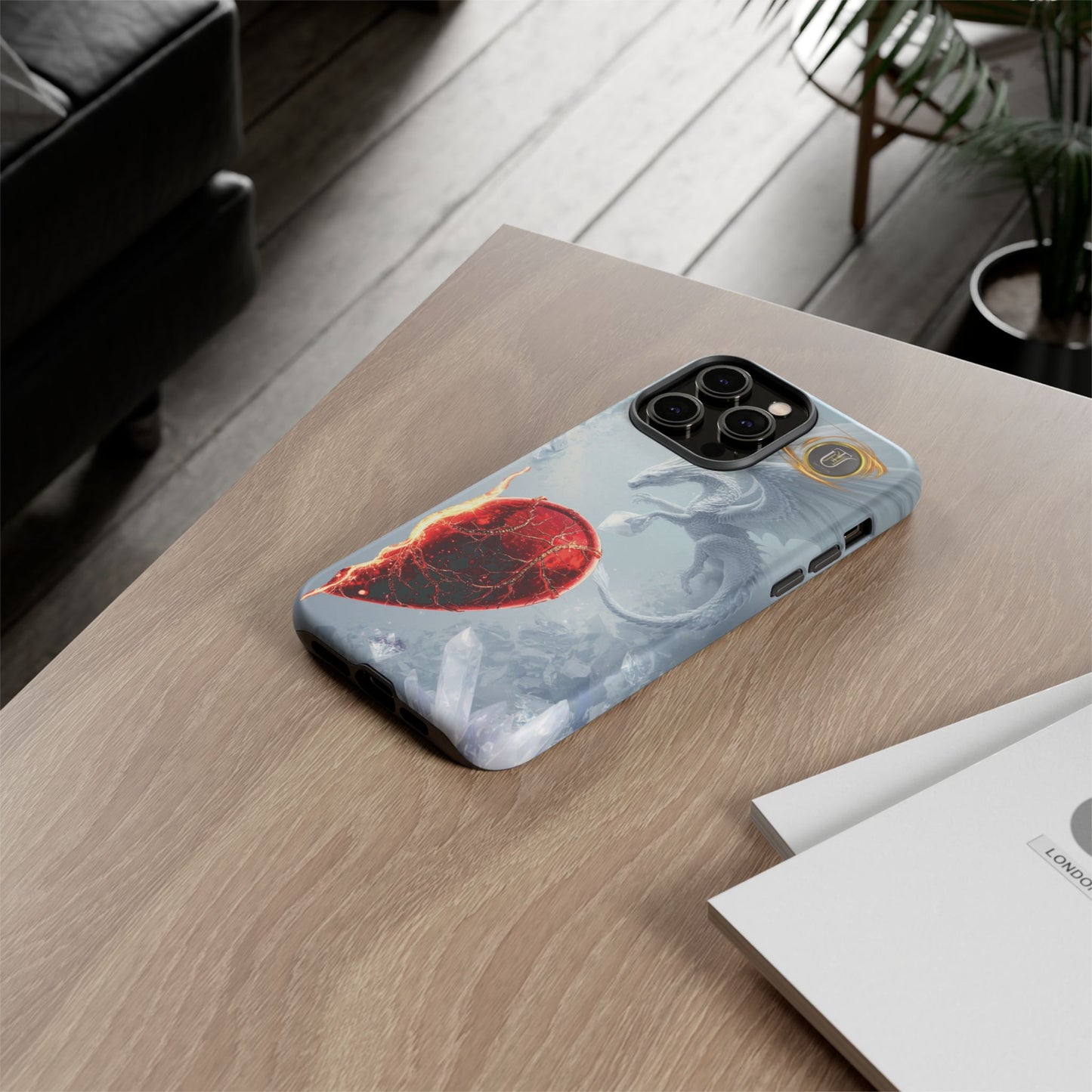 Couples Phone Case — Black Phoenix & White Dragon Heart Design (For Her))