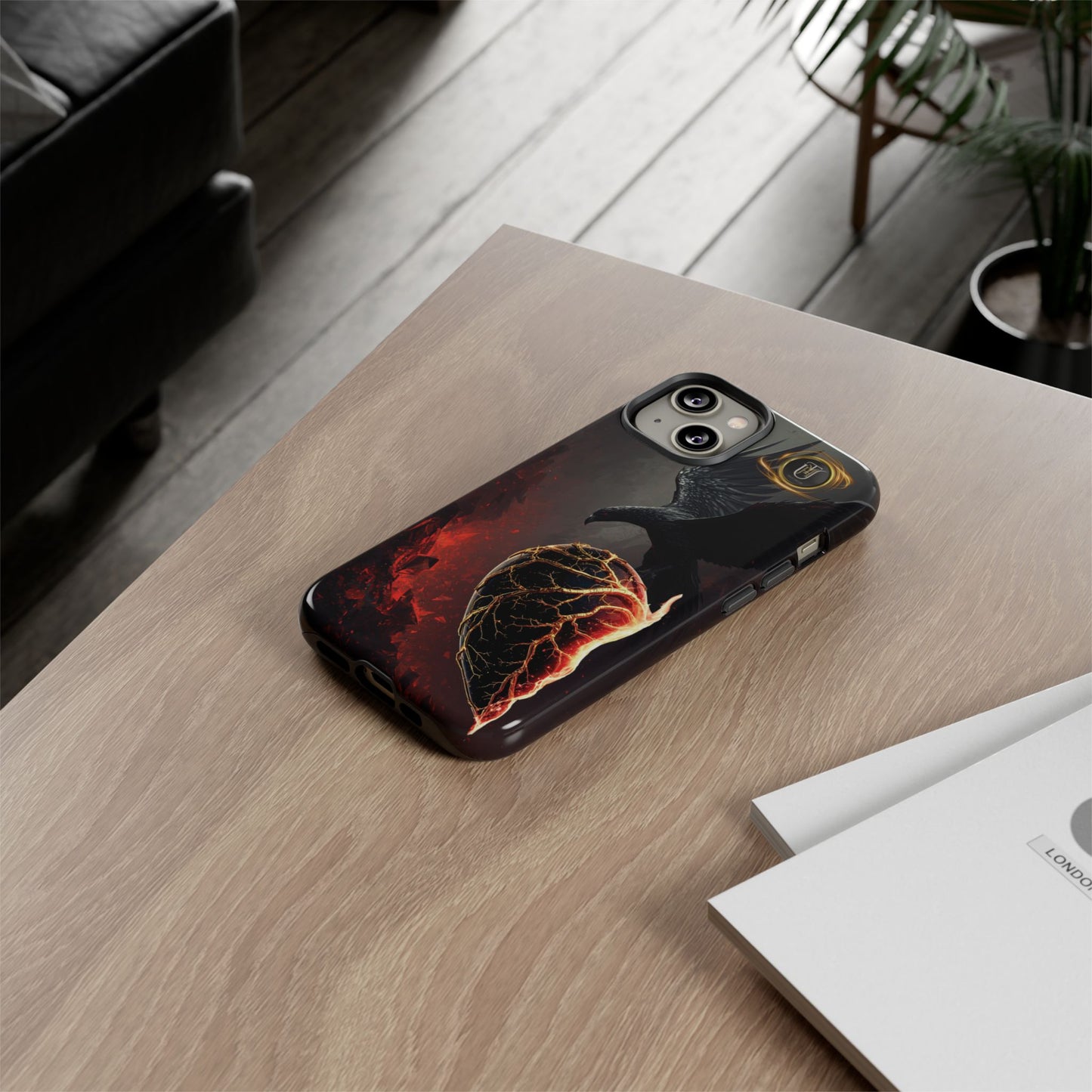 Couples Phone Case — Black Phoenix & White Dragon Heart Design (For Him)
