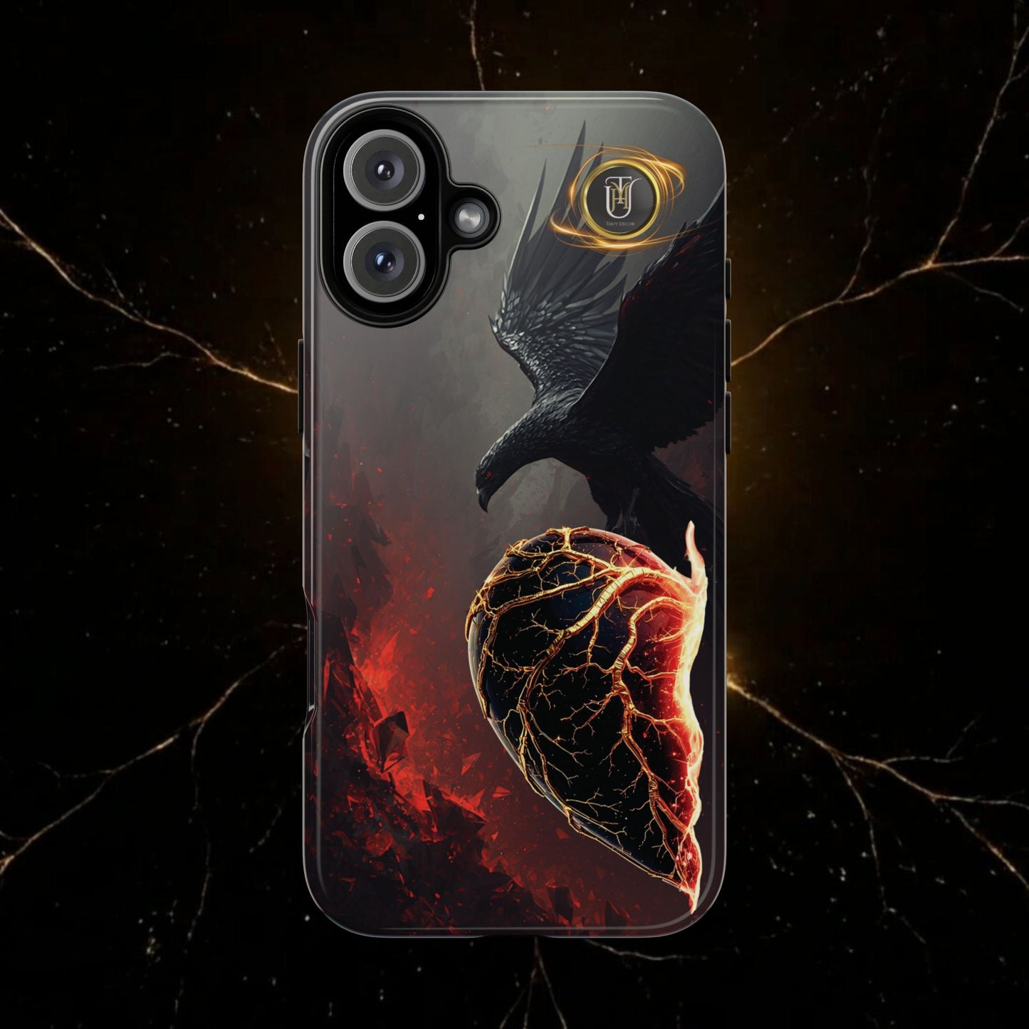 Couples Phone Case — Black Phoenix & White Dragon Heart Design (For Him)