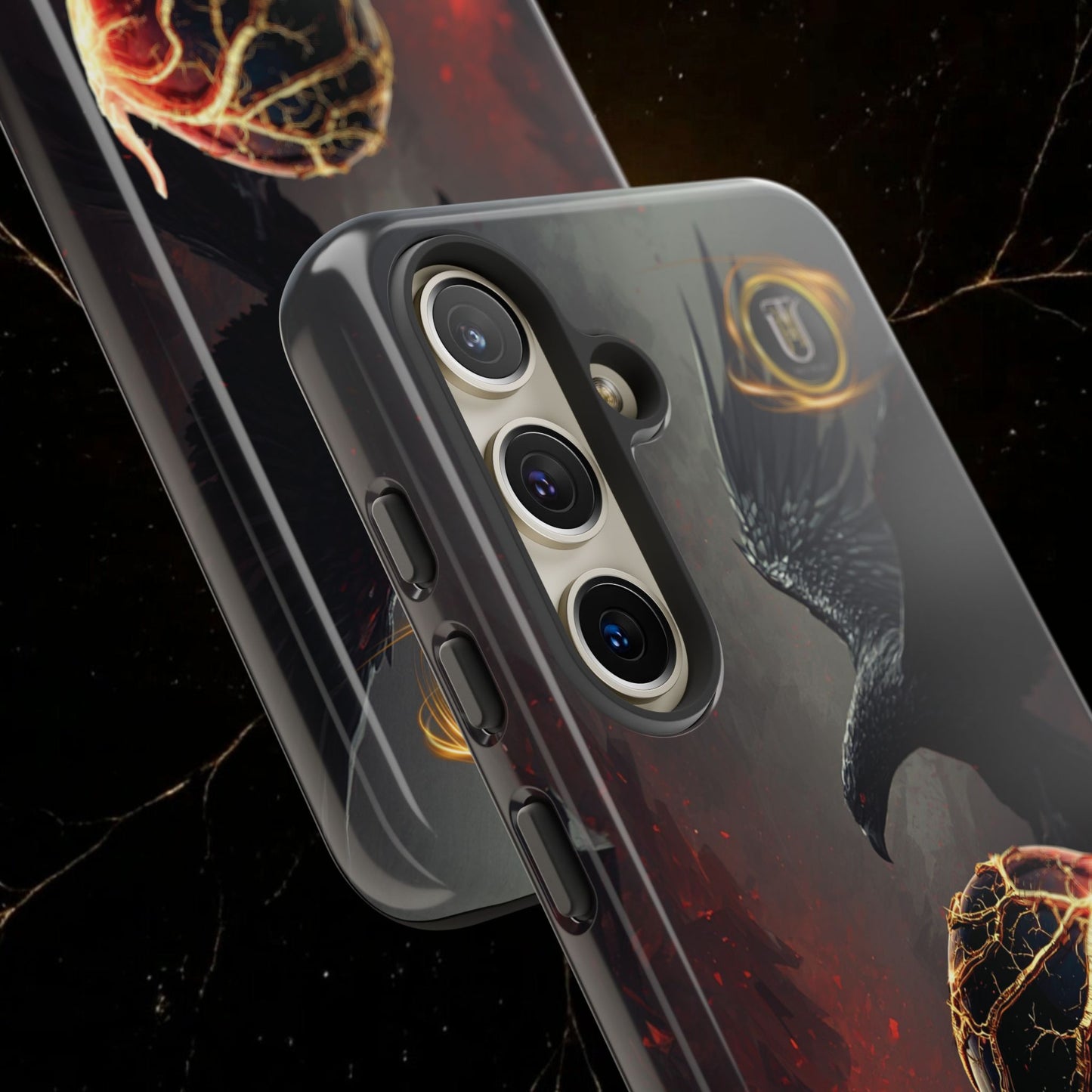 Couples Phone Case — Black Phoenix & White Dragon Heart Design (For Him)