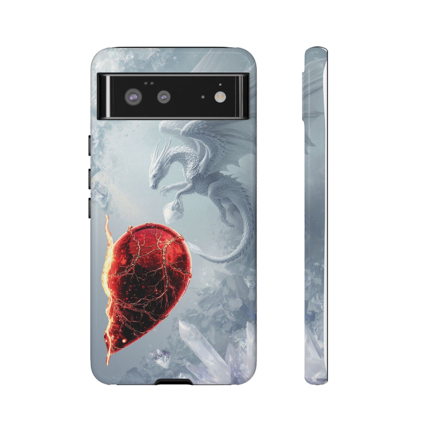 Couples Phone Case — Black Phoenix & White Dragon Heart Design (For Her))