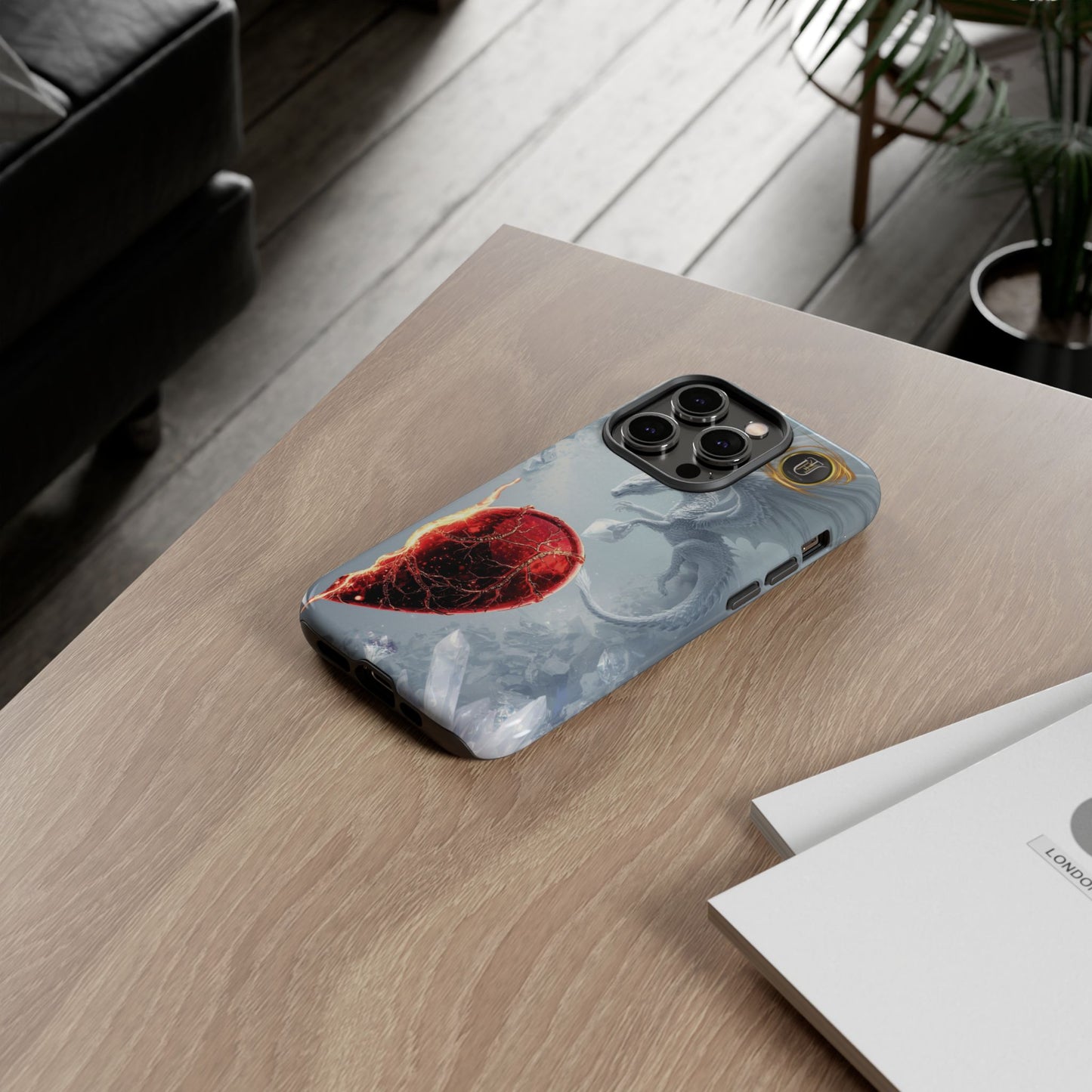 Couples Phone Case — Black Phoenix & White Dragon Heart Design (For Her))