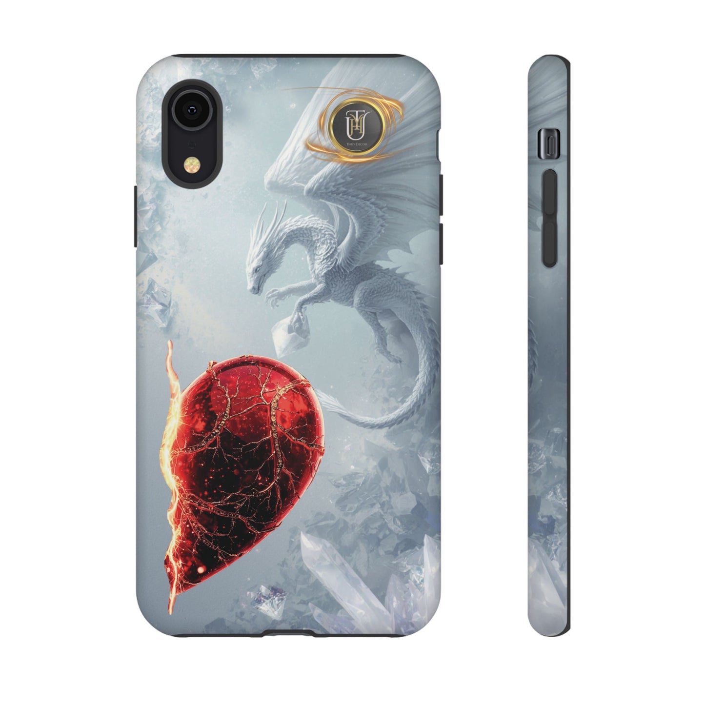 Couples Phone Case — Black Phoenix & White Dragon Heart Design (For Her))