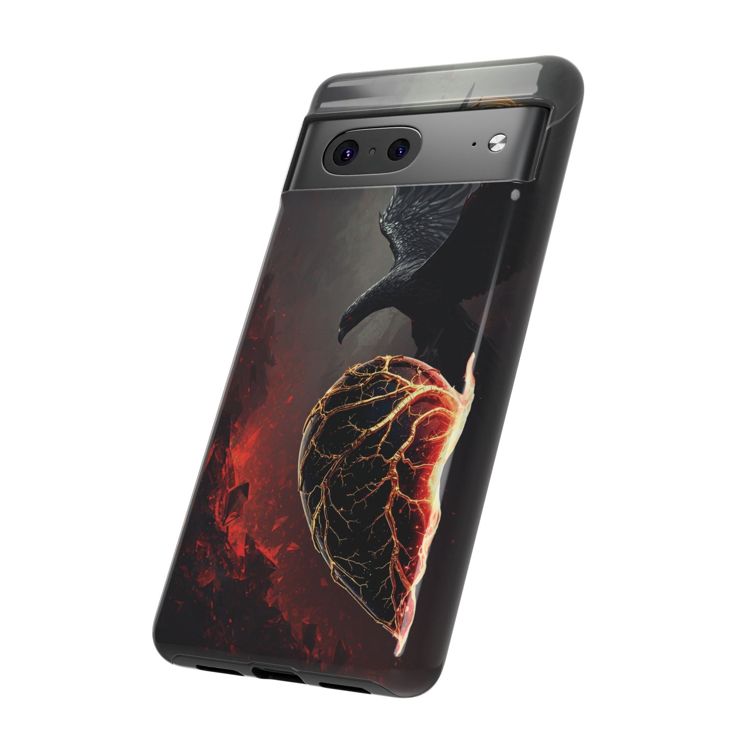 Couples Phone Case — Black Phoenix & White Dragon Heart Design (For Him)