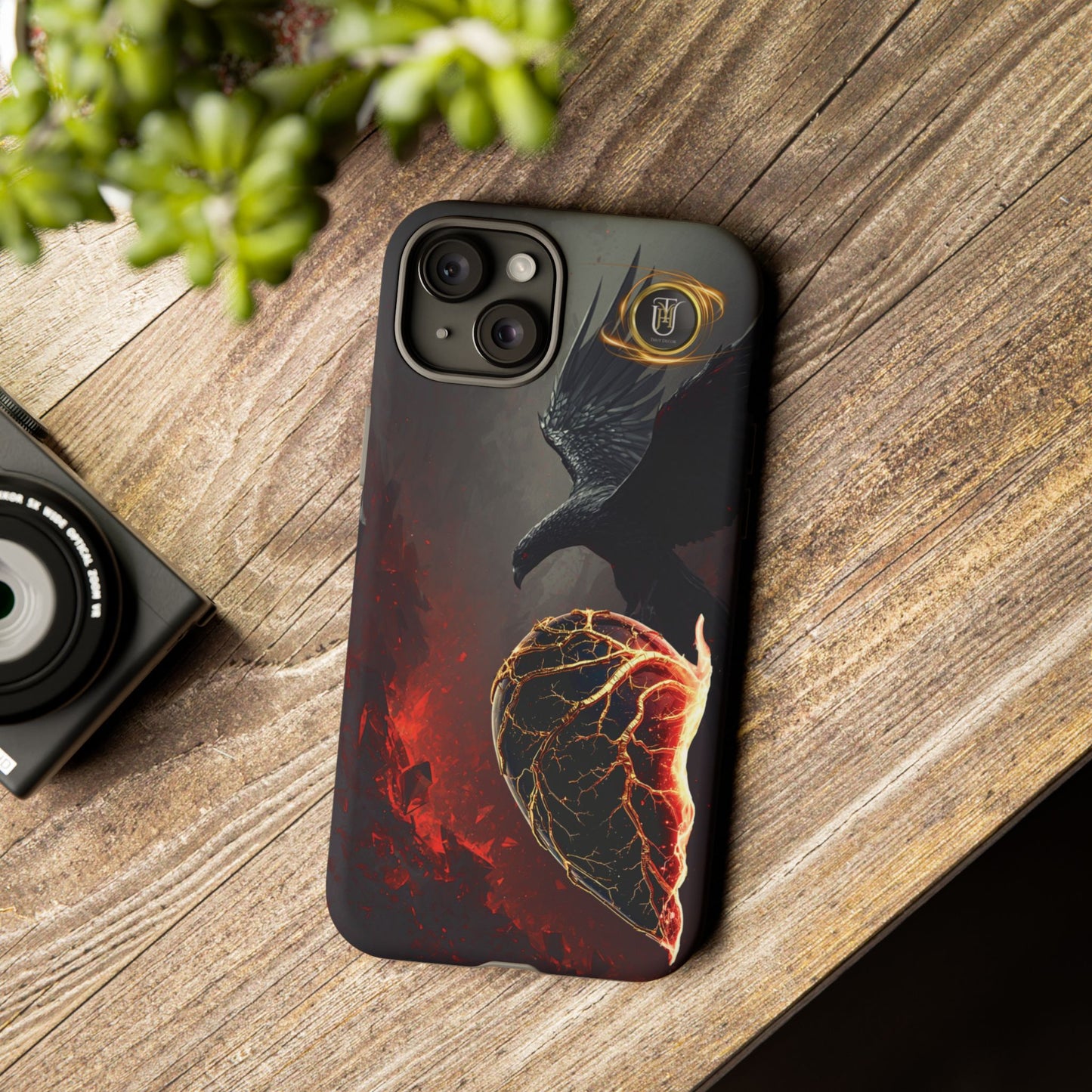 Couples Phone Case — Black Phoenix & White Dragon Heart Design (For Him)
