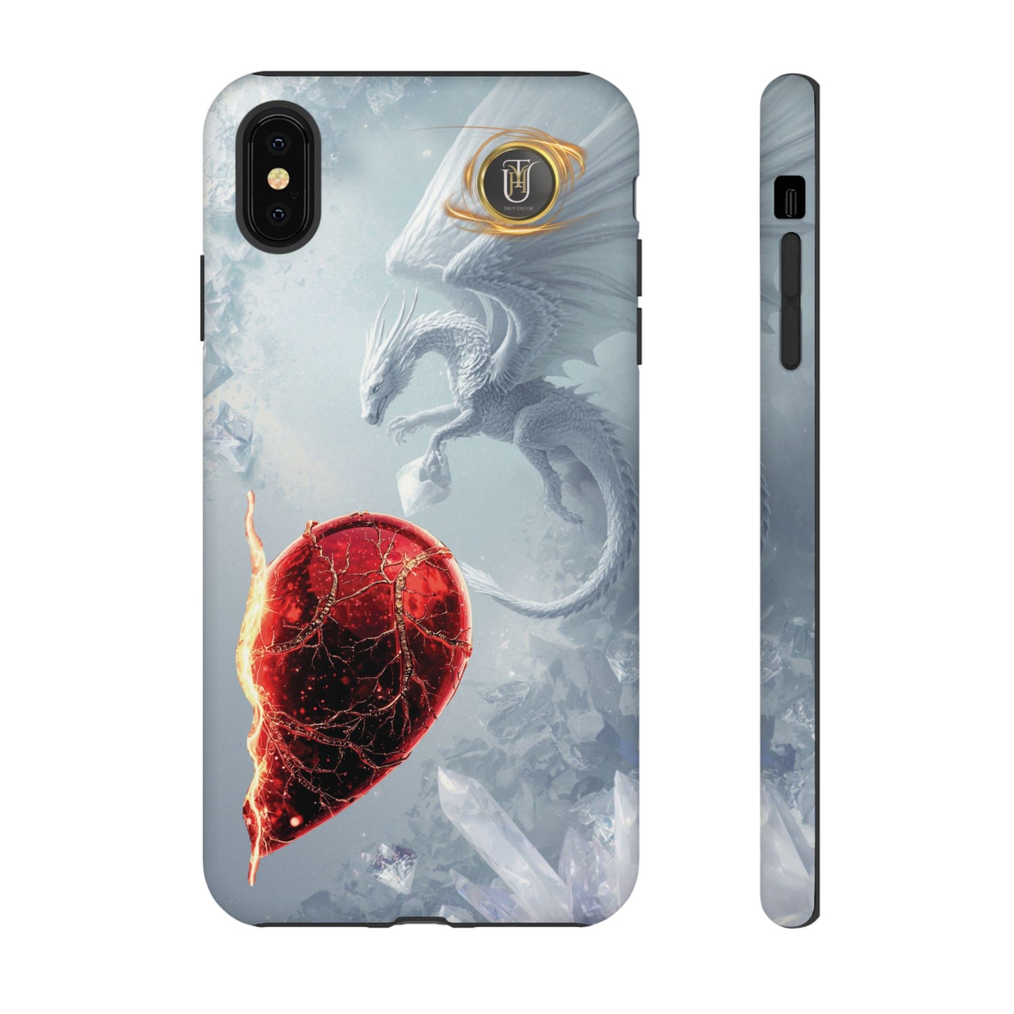 Couples Phone Case — Black Phoenix & White Dragon Heart Design (For Her))