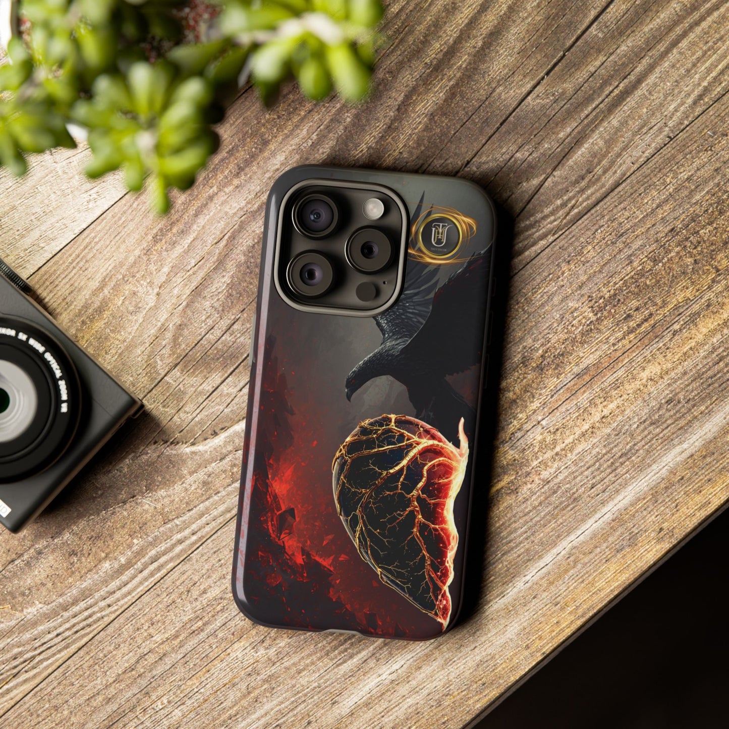 Couples Phone Case — Black Phoenix & White Dragon Heart Design (For Him)