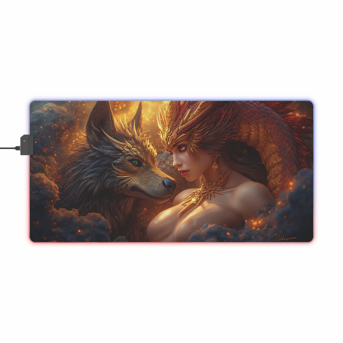 Lady Dragon & Dog Lunar Zodiac LED Gaming Mouse Pad