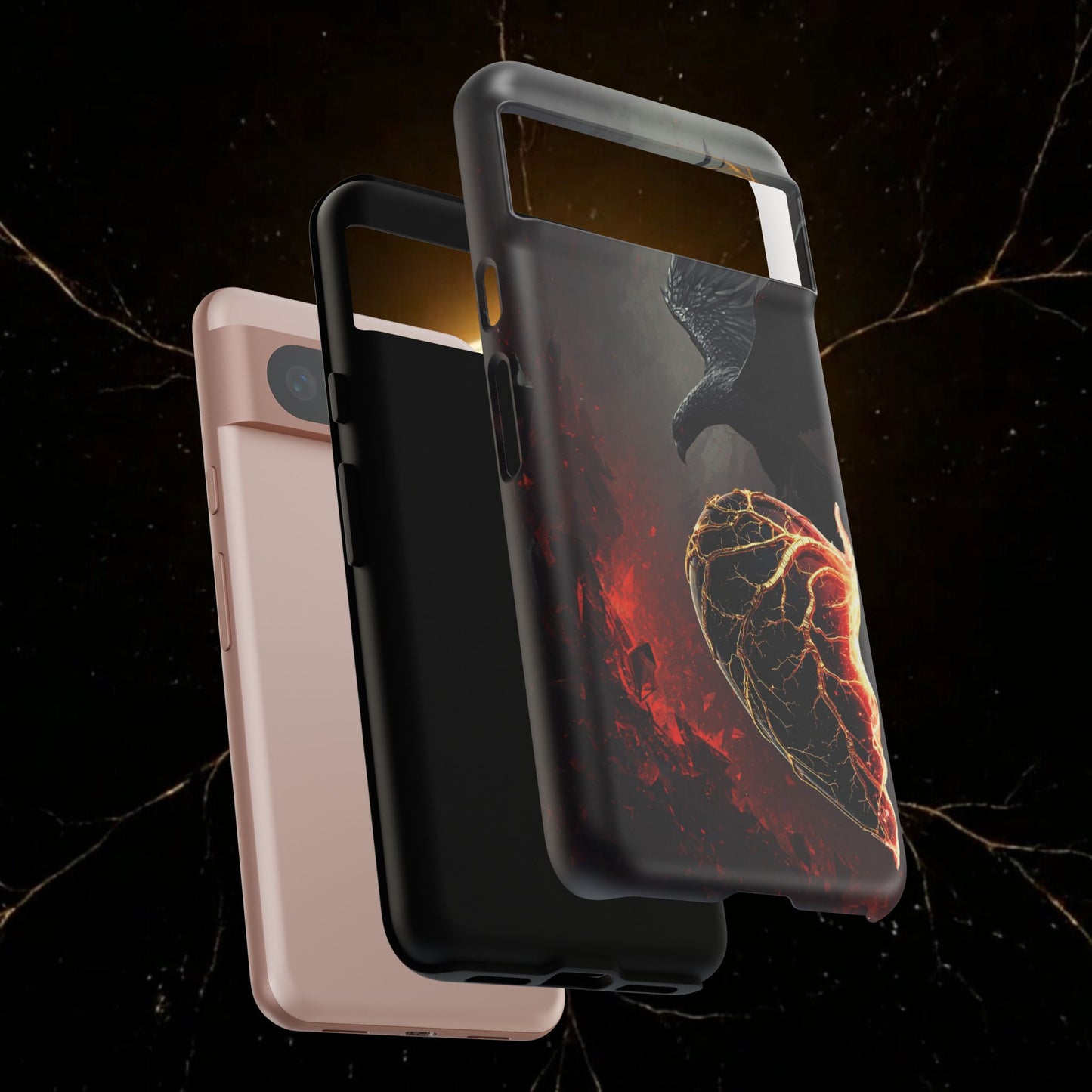 Couples Phone Case — Black Phoenix & White Dragon Heart Design (For Him)