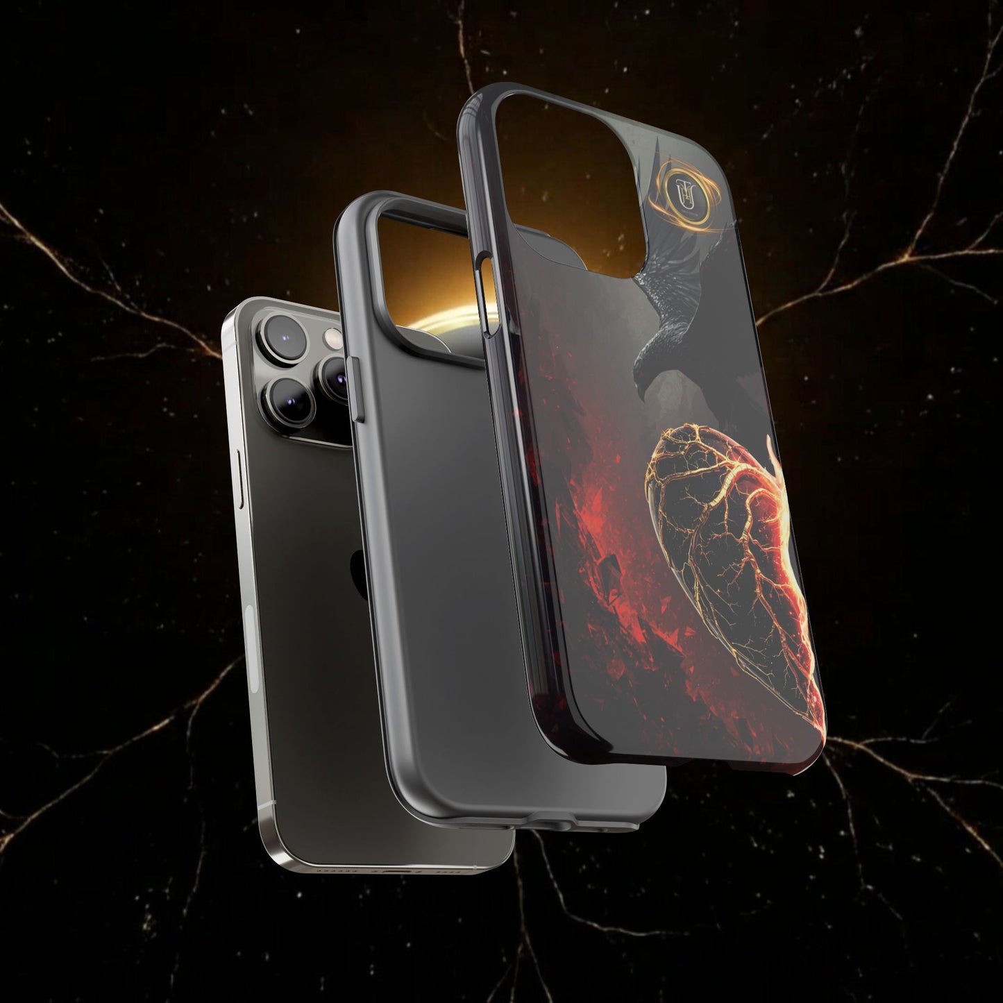 Couples Phone Case — Black Phoenix & White Dragon Heart Design (For Him)