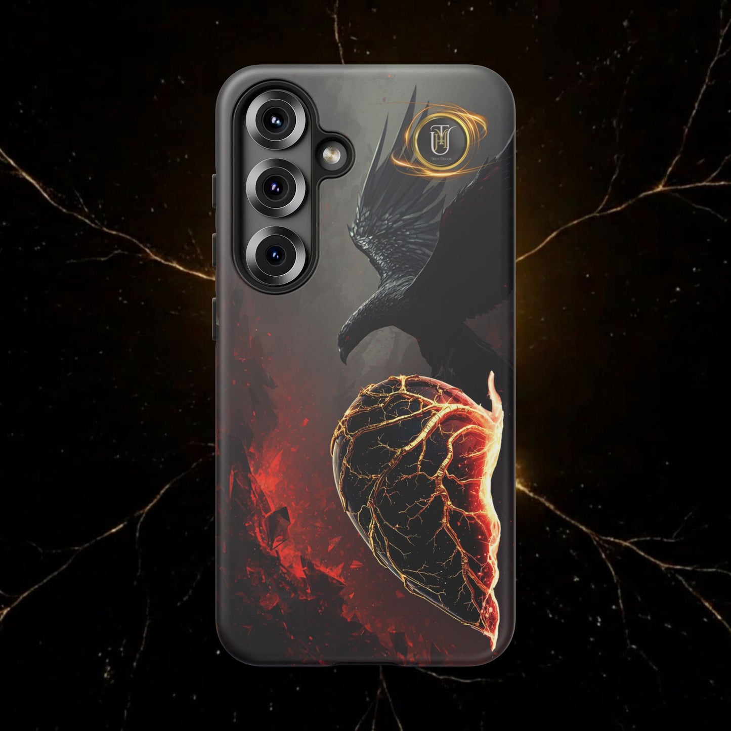 Couples Phone Case — Black Phoenix & White Dragon Heart Design (For Him)